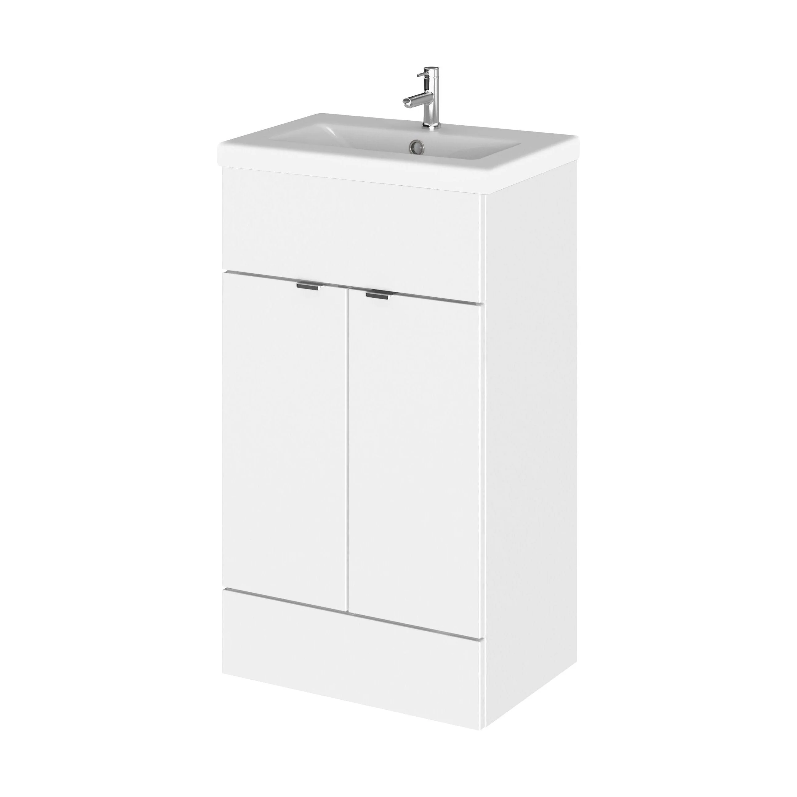 Alrewas Contemporary 2 Door Floor Standing Vanity Unit with Basin, Gloss White, 500mm