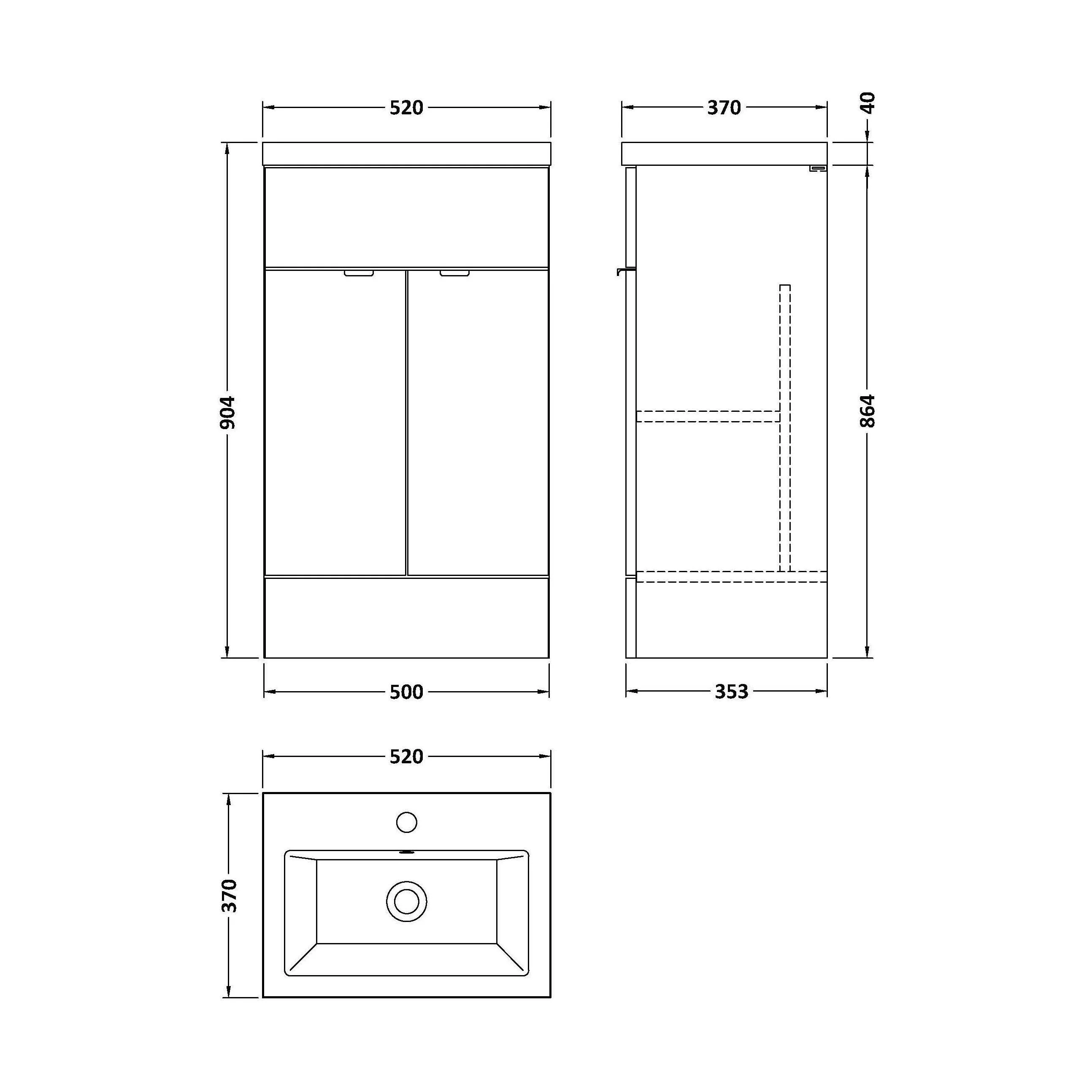 Alrewas Contemporary 2 Door Floor Standing Vanity Unit with Basin, Gloss White, 500mm - Image 2