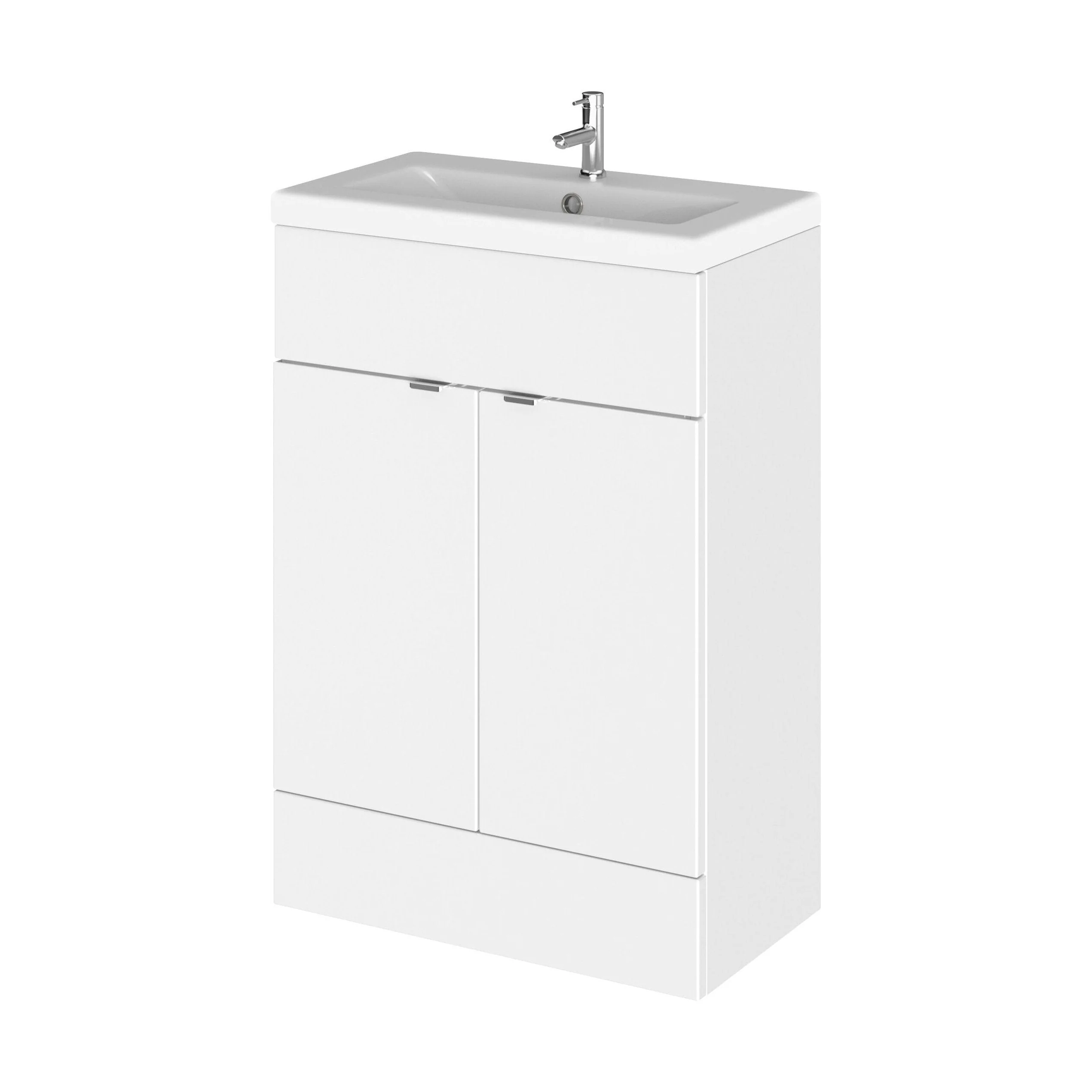 Alrewas Contemporary 2 Door Floor Standing Vanity Unit with Basin, Gloss White, 600mm