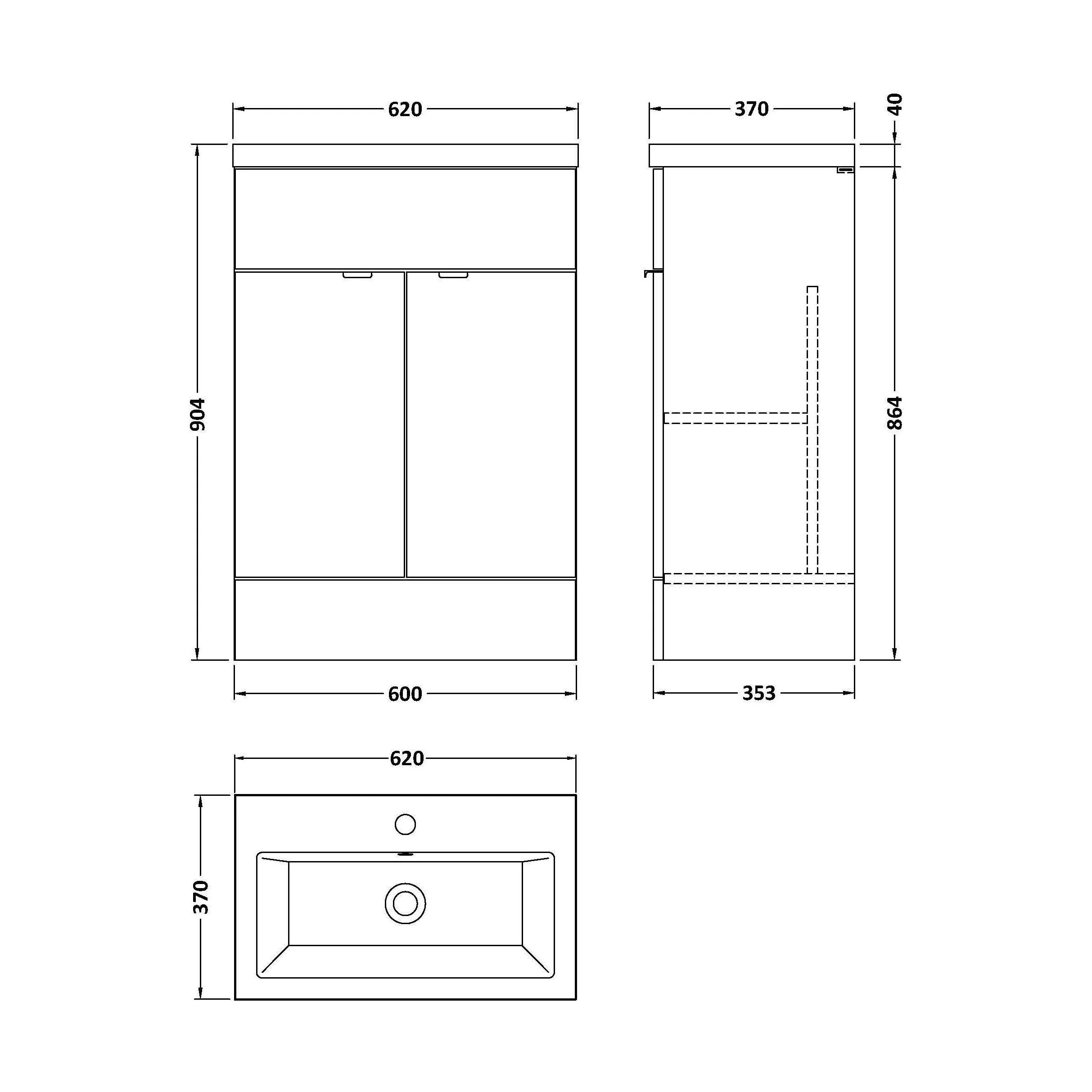 Alrewas Contemporary 2 Door Floor Standing Vanity Unit with Basin, Gloss White, 600mm - Image 2