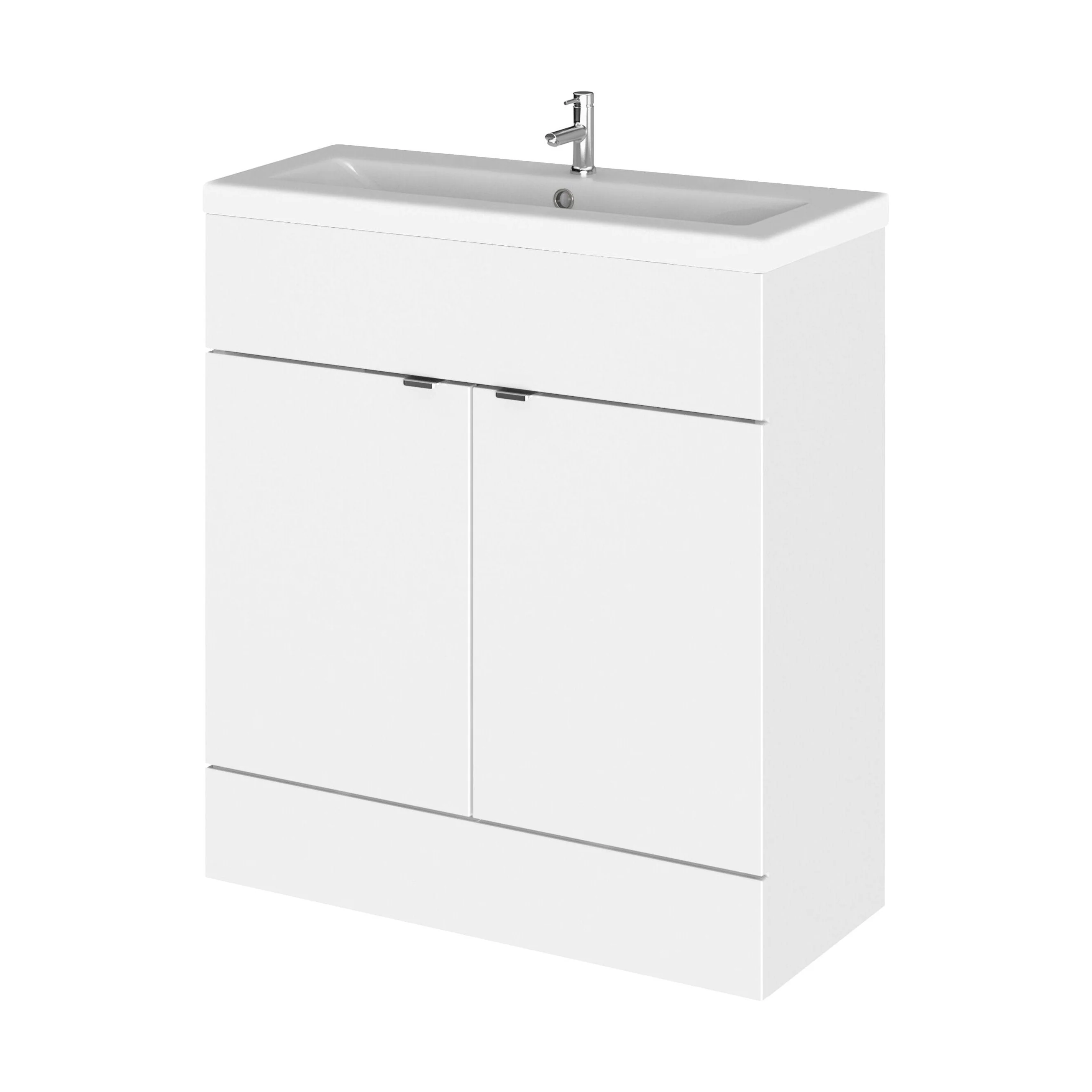 Alrewas Contemporary 2 Door Floor Standing Vanity Unit with Basin, Gloss White, 800mm
