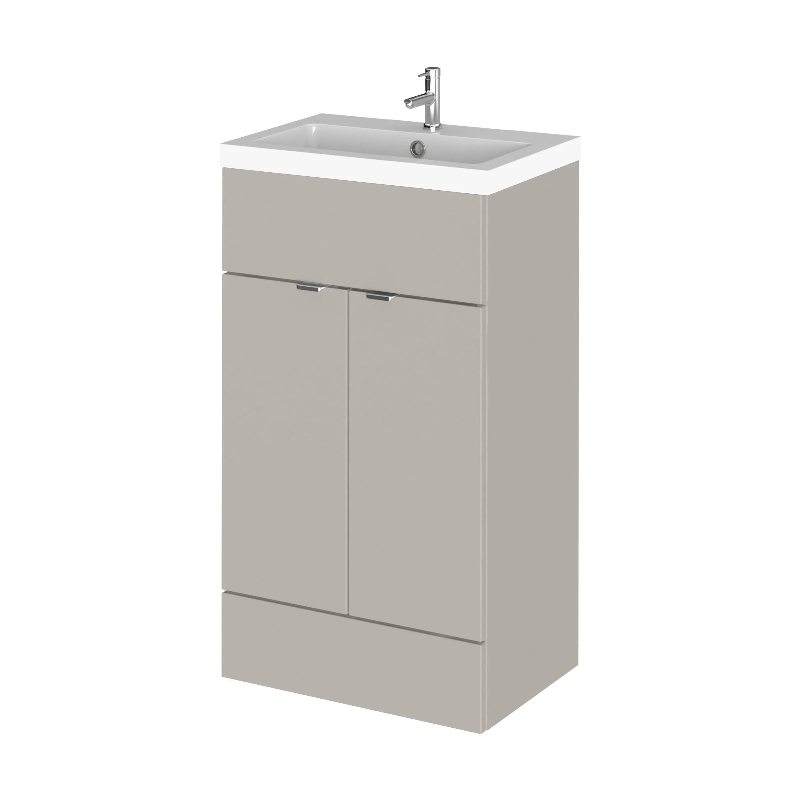 Alrewas Contemporary 2 Door Floor Standing Vanity Unit with Basin, Pebble Grey, 500mm