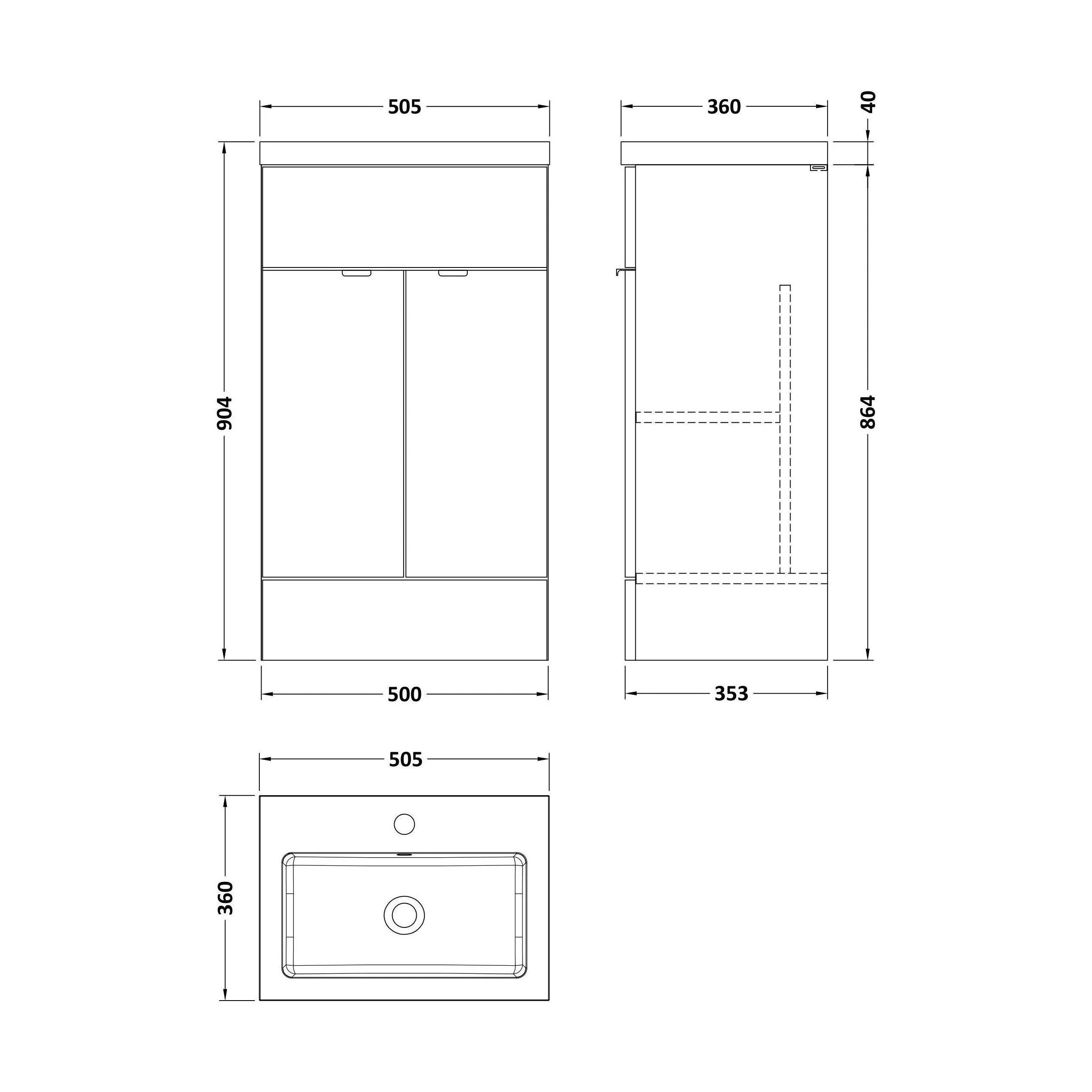 Alrewas Contemporary 2 Door Floor Standing Vanity Unit with Basin, Pebble Grey, 500mm - Image 2