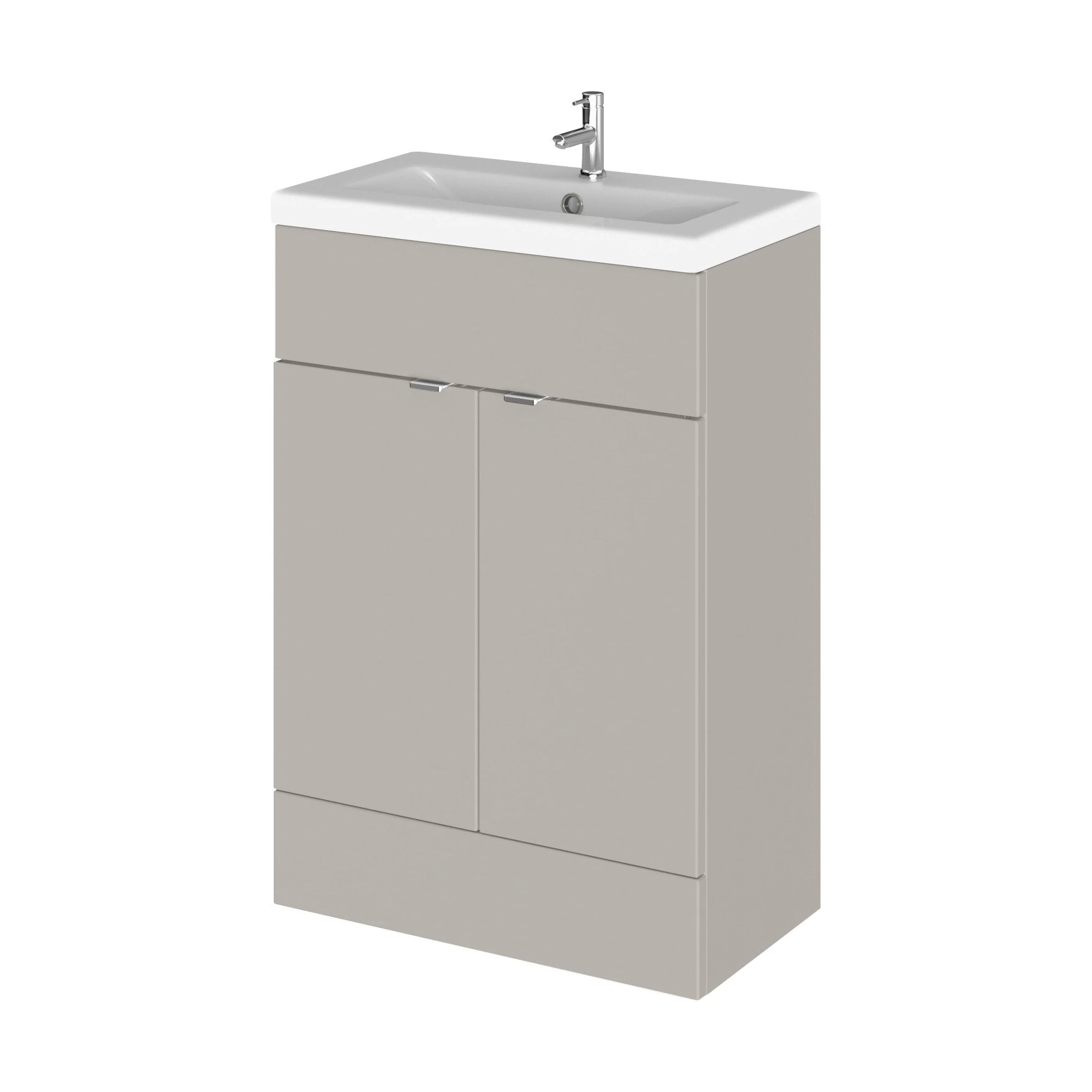 Alrewas Contemporary 2 Door Floor Standing Vanity Unit with Basin, Pebble Grey, 600mm