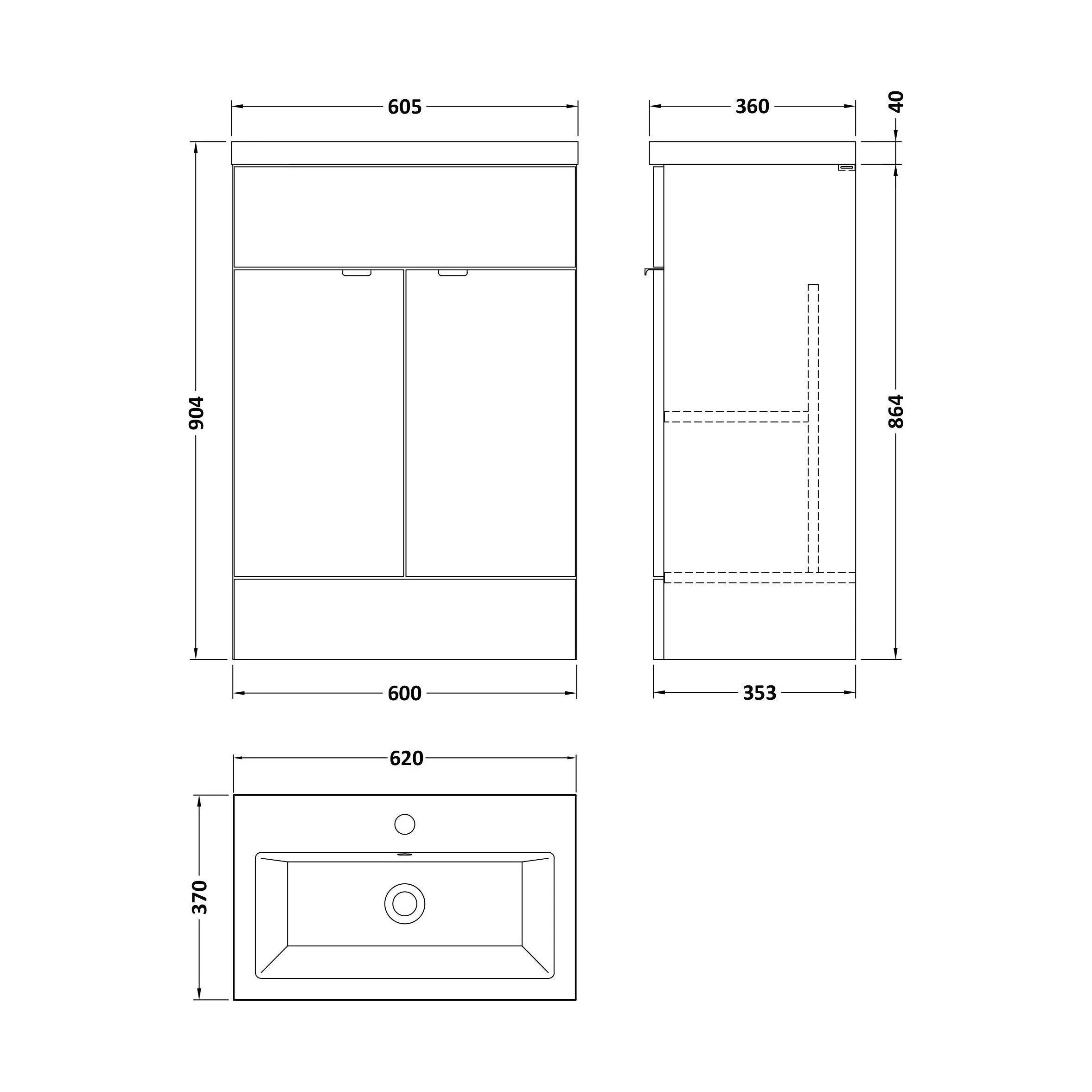 Alrewas Contemporary 2 Door Floor Standing Vanity Unit with Basin, Pebble Grey, 600mm - Image 2