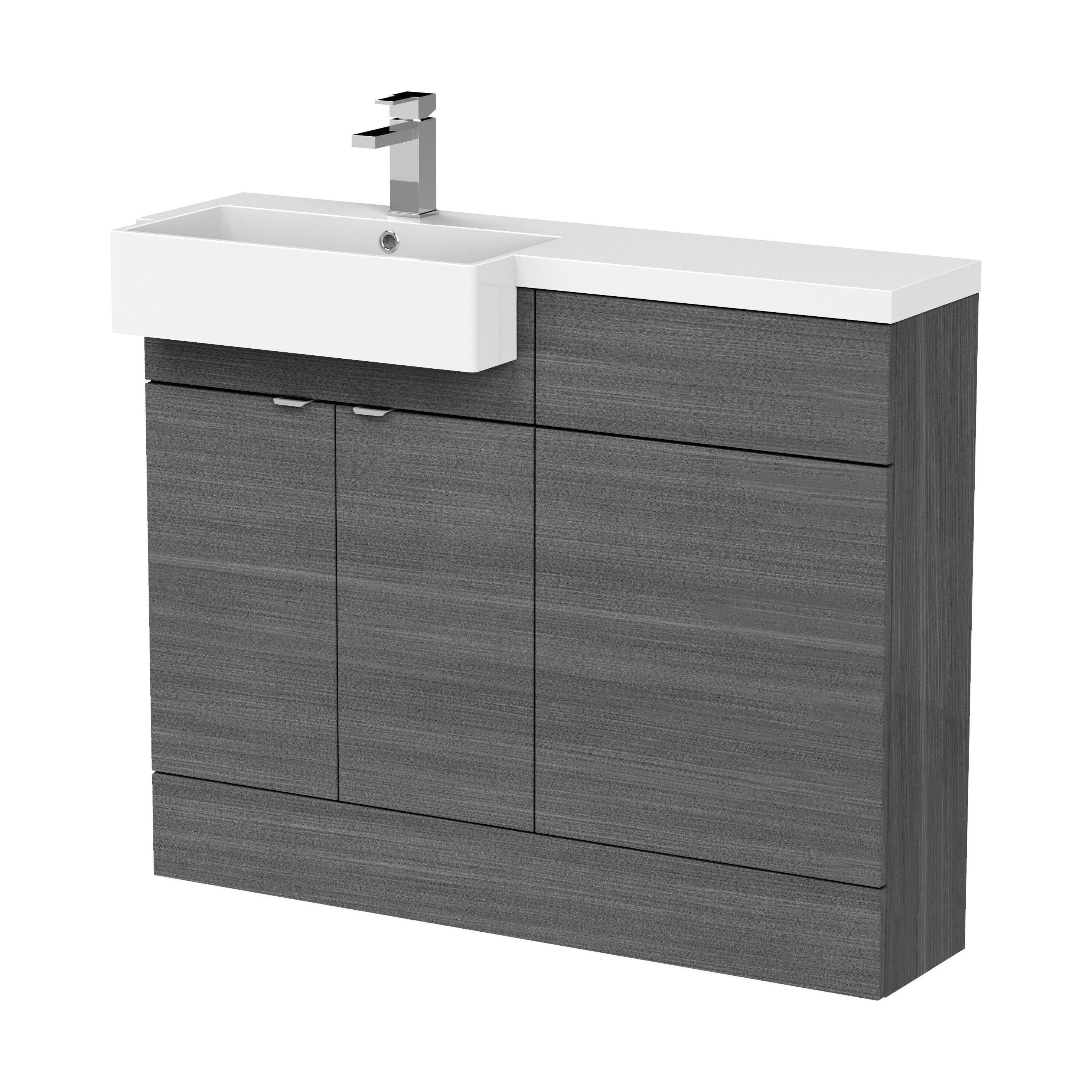 Alrewas Contemporary 2 Door Left-Hand Floor Standing Combination Unit with Basin, Anthracite Woodgrain, 1100mm