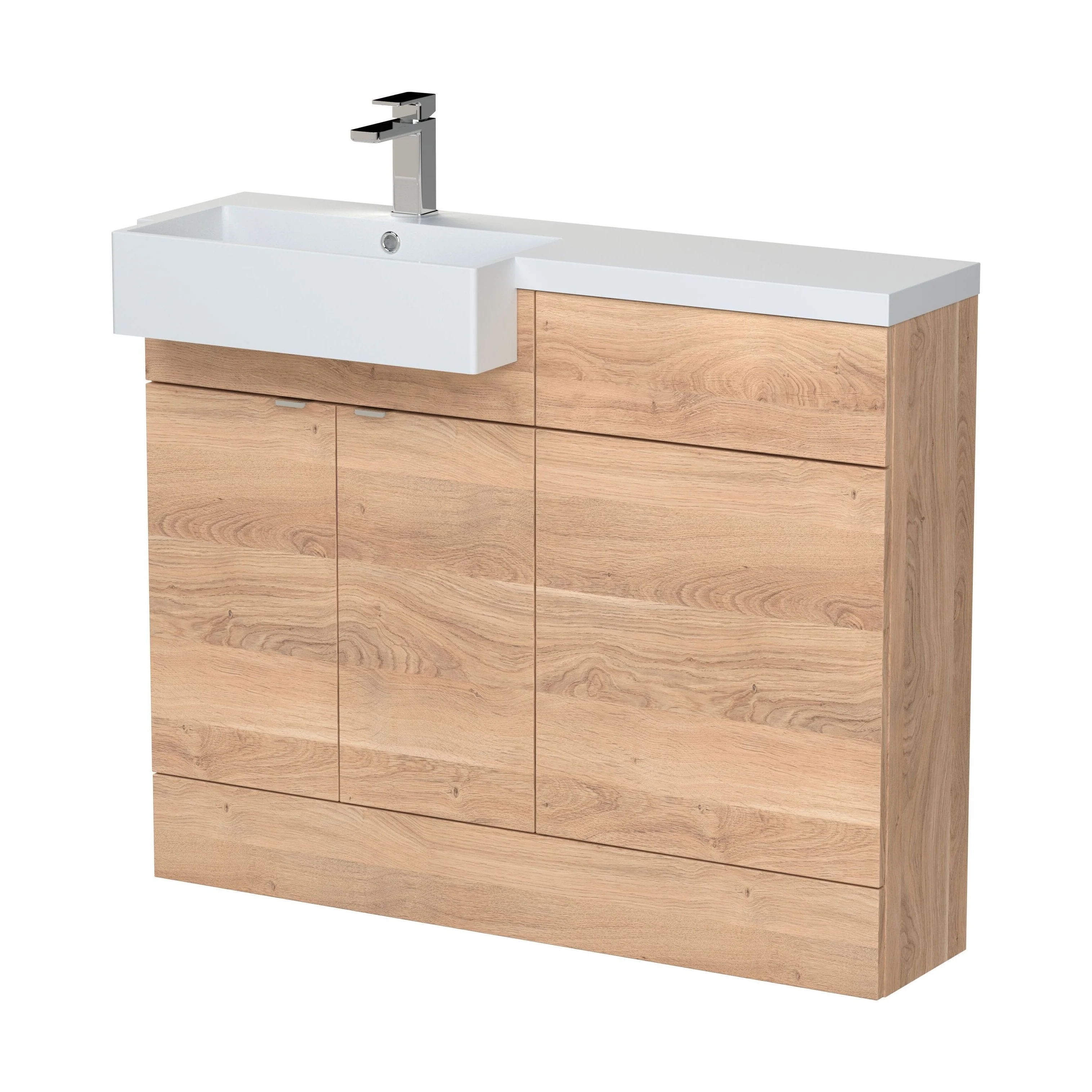 Alrewas Contemporary 2 Door Left-Hand Floor Standing Combination Unit with Basin, Bleached Oak, 1100mm