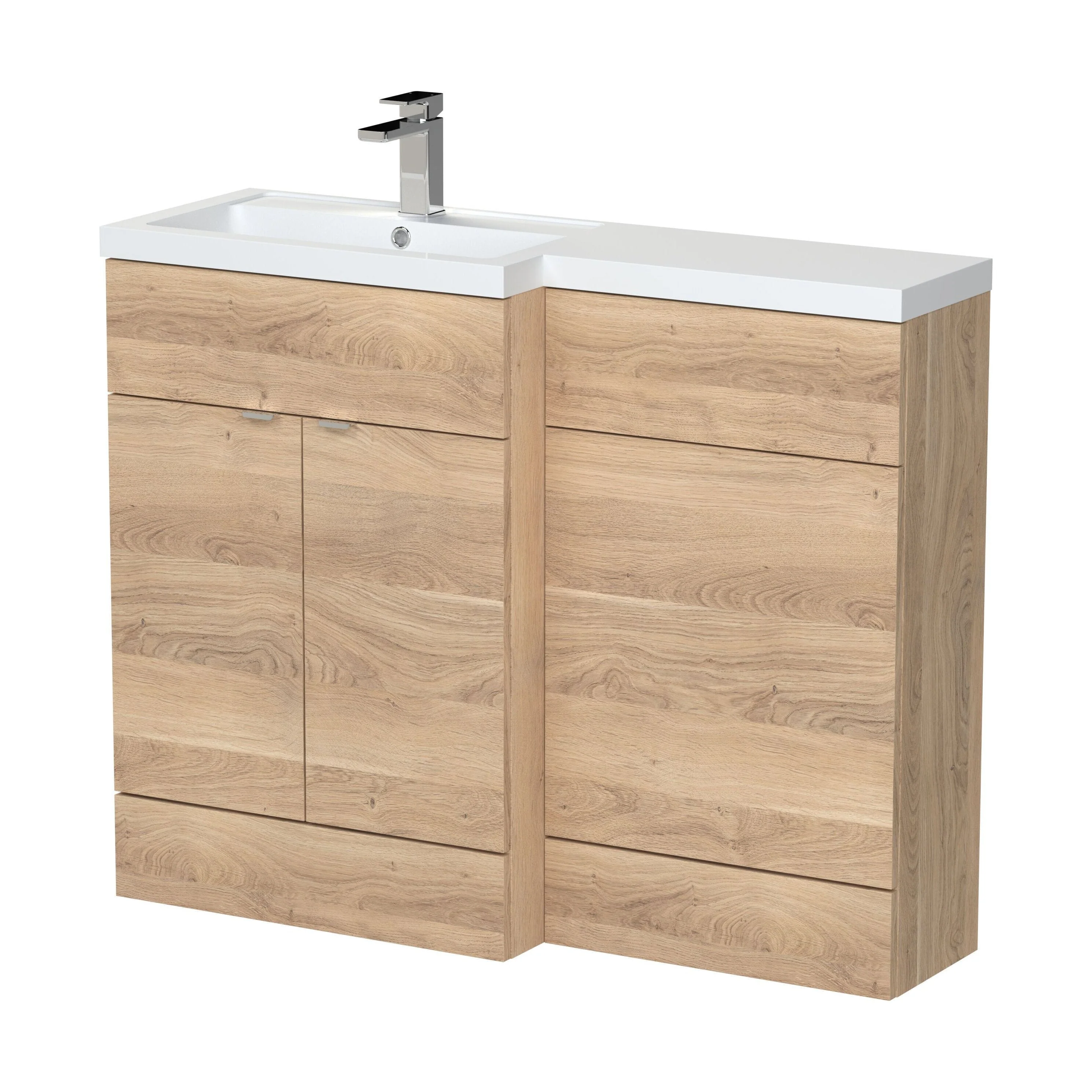 Alrewas Contemporary 2 Door Left-Hand Floor Standing Combination Unit with Basin, Bleached Oak, 1100mm