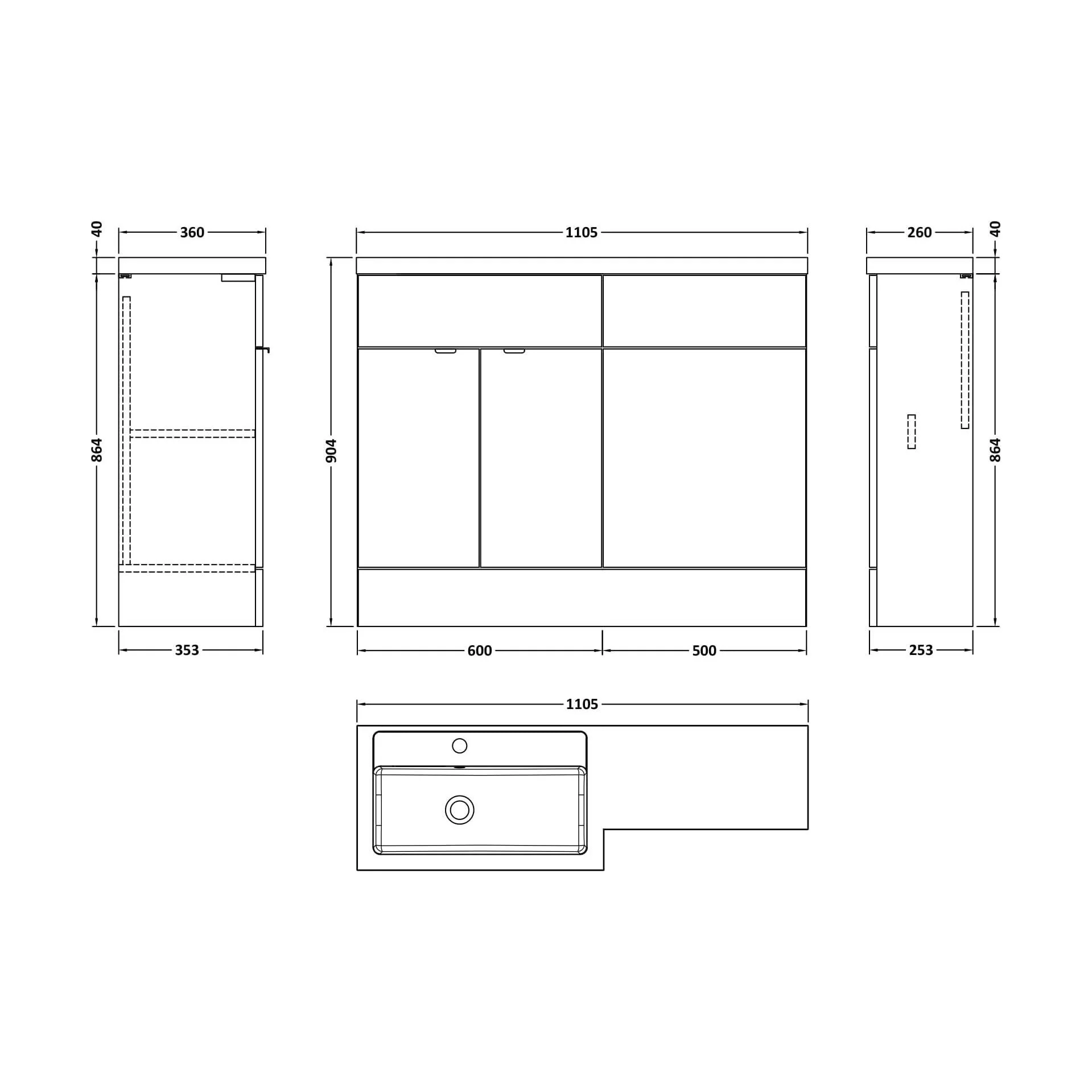 Alrewas Contemporary 2 Door Left-Hand Floor Standing Combination Unit with Basin, Bleached Oak, 1100mm - Image 2