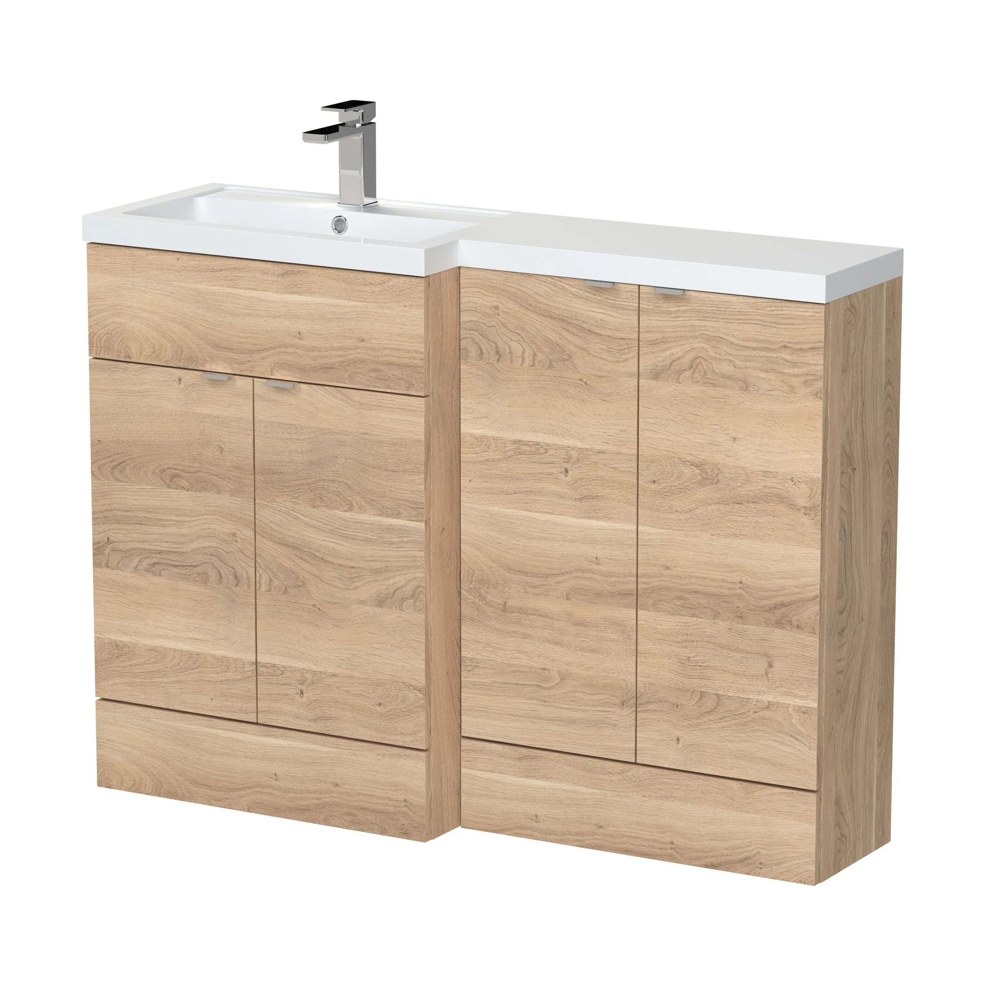 Alrewas Contemporary 2 Door Left-Hand Floor Standing Combination Unit with Basin, Bleached Oak, 1200mm