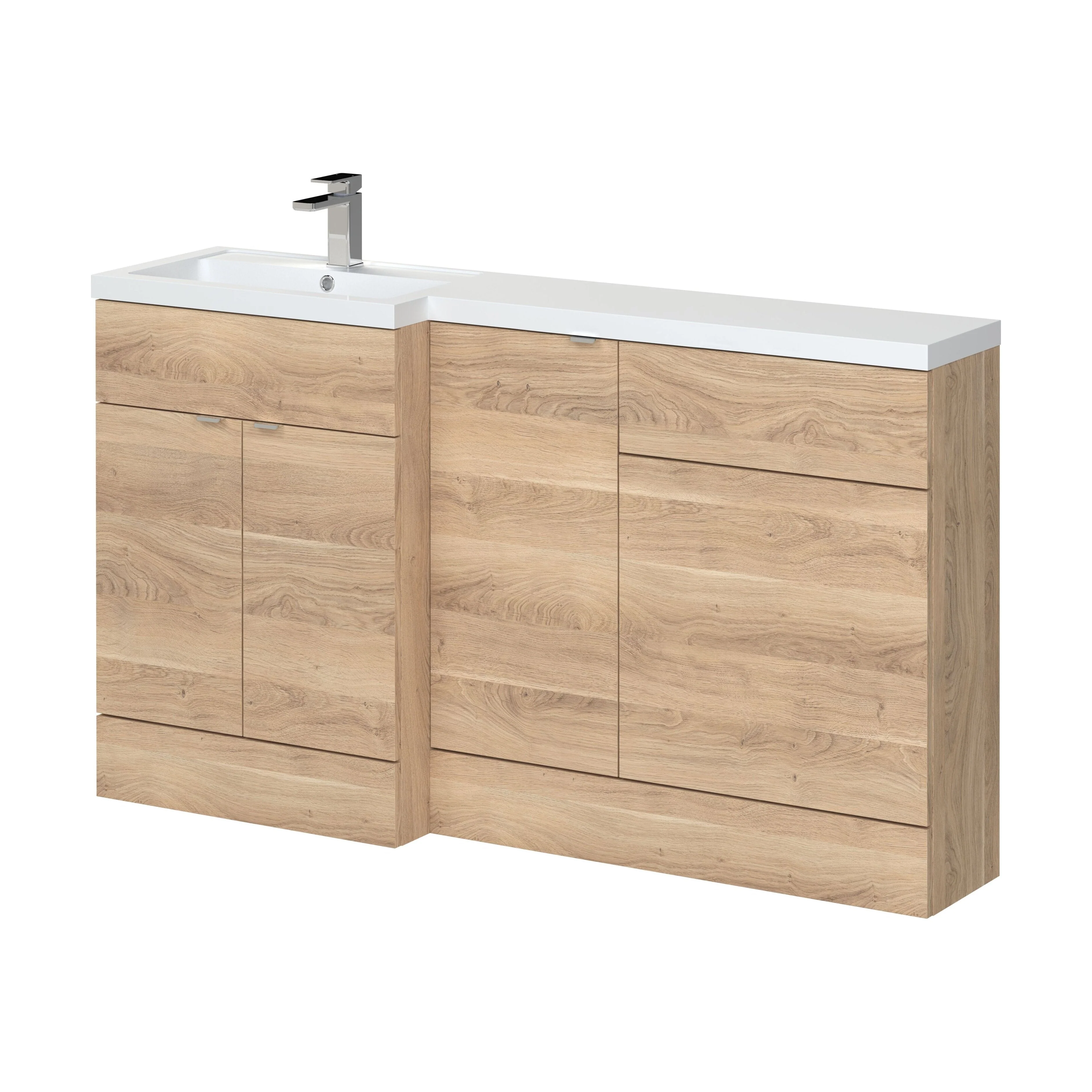 Alrewas Contemporary 2 Door Left-Hand Floor Standing Combination Unit with Basin, Bleached Oak, 1500mm