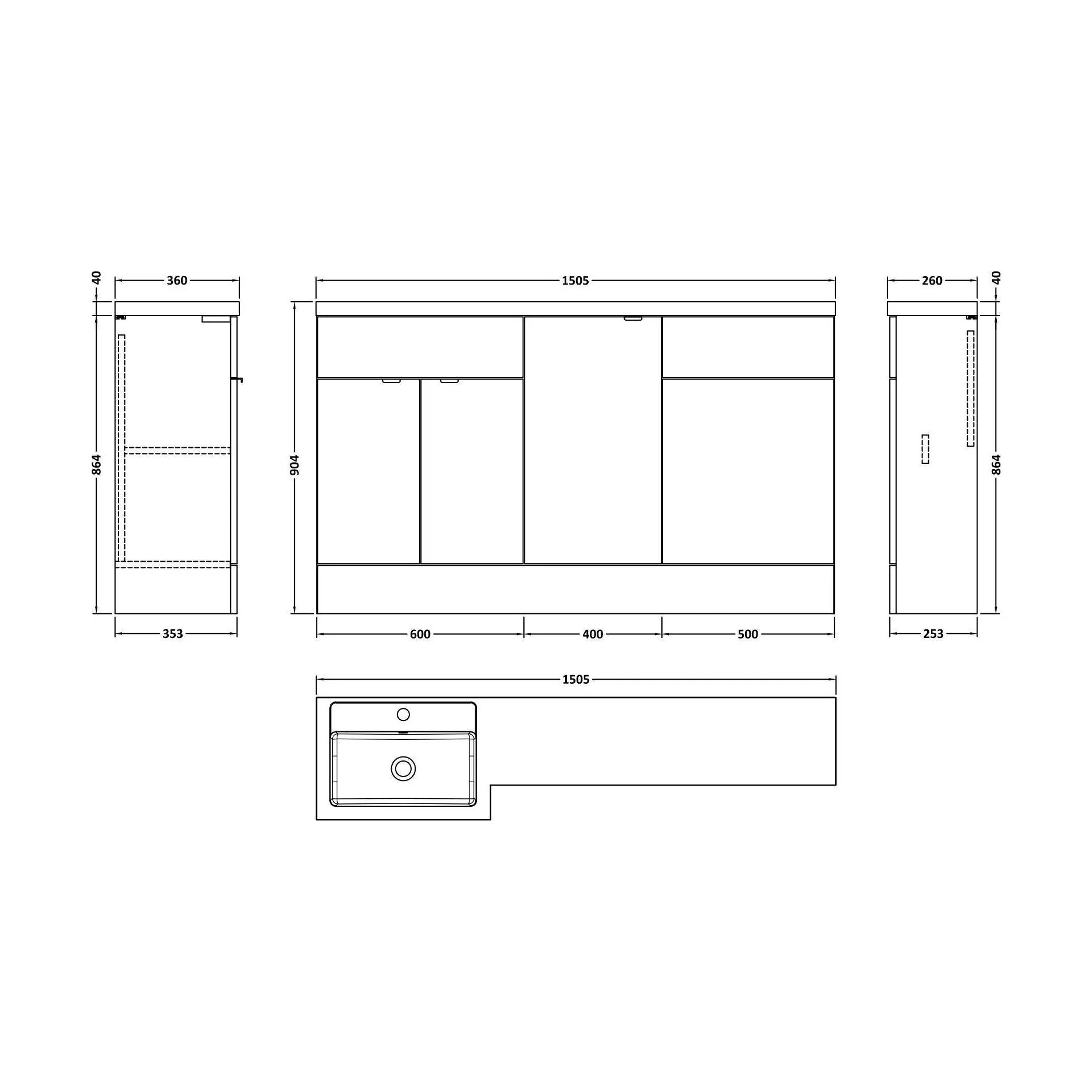 Alrewas Contemporary 2 Door Left-Hand Floor Standing Combination Unit with Basin, Bleached Oak, 1500mm - Image 2