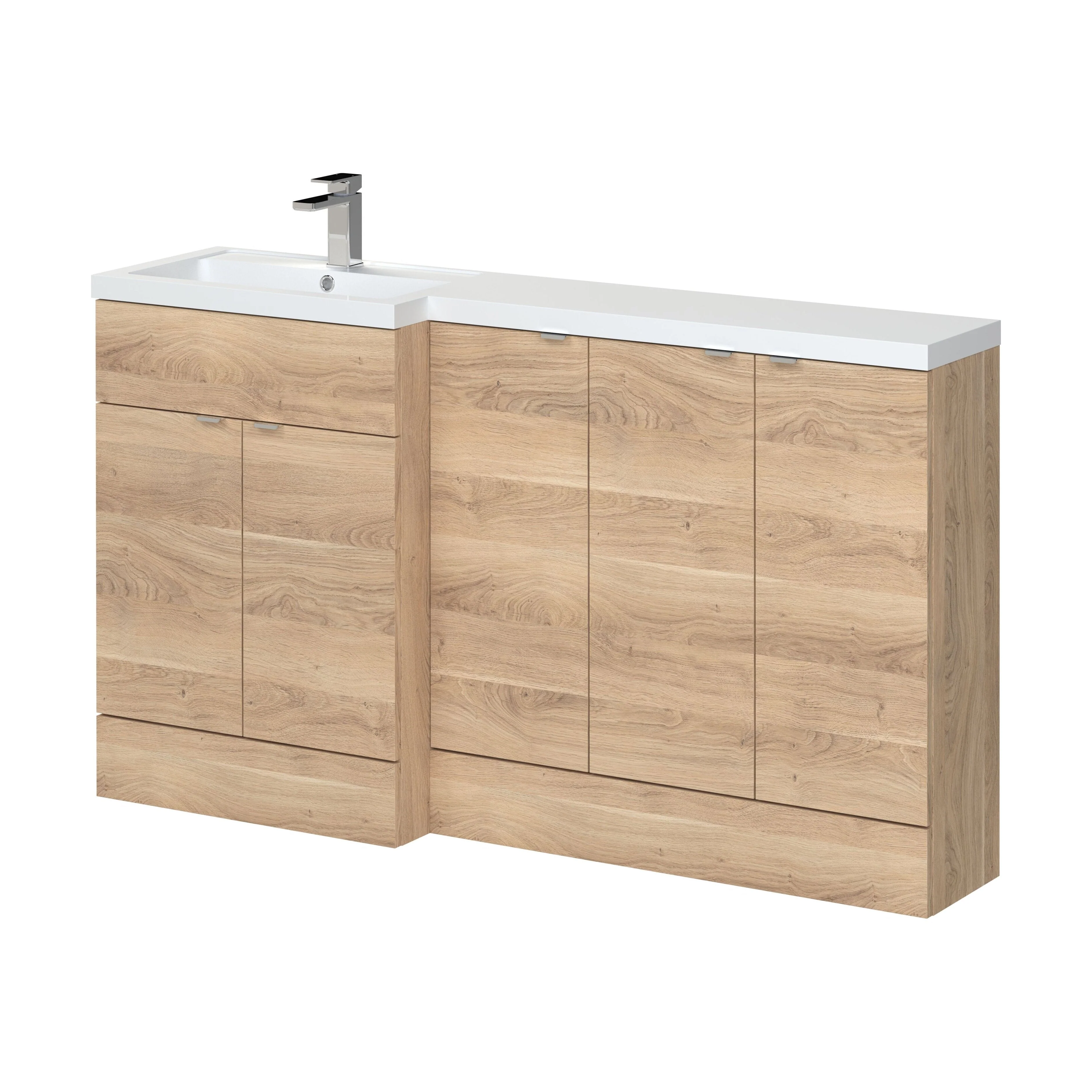 Alrewas Contemporary 2 Door Left-Hand Floor Standing Combination Unit with Basin, Bleached Oak, 1500mm