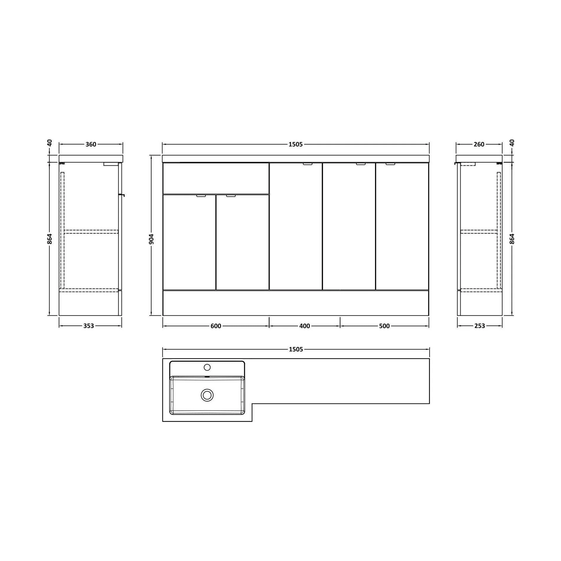 Alrewas Contemporary 2 Door Left-Hand Floor Standing Combination Unit with Basin, Bleached Oak, 1500mm - Image 2
