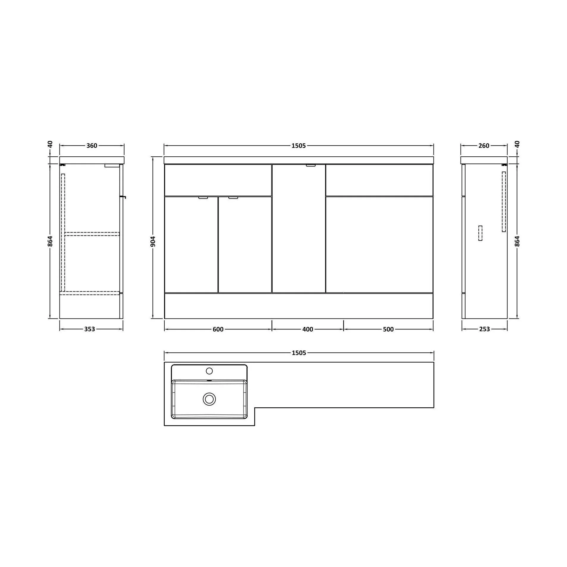 Alrewas Contemporary 2 Door Left-Hand Floor Standing Combination Unit with Basin, Bleached Oak, 1500mm - Image 2