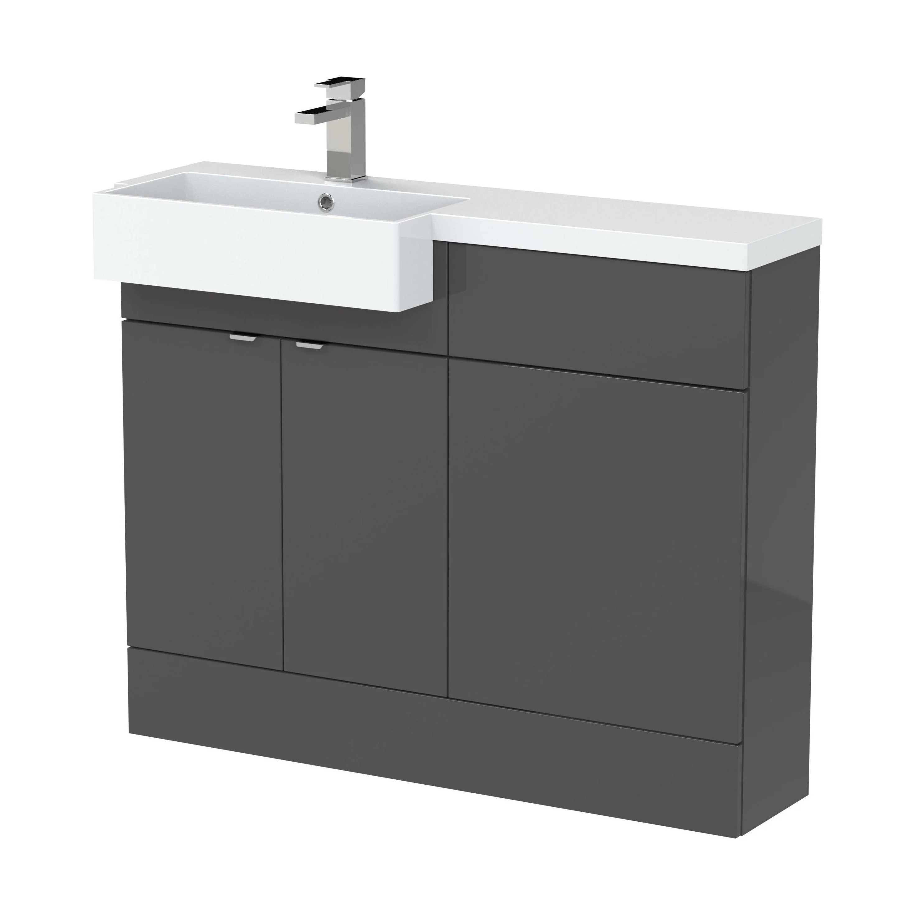 Alrewas Contemporary 2 Door Left-Hand Floor Standing Combination Unit with Basin, Gloss Grey, 1100mm