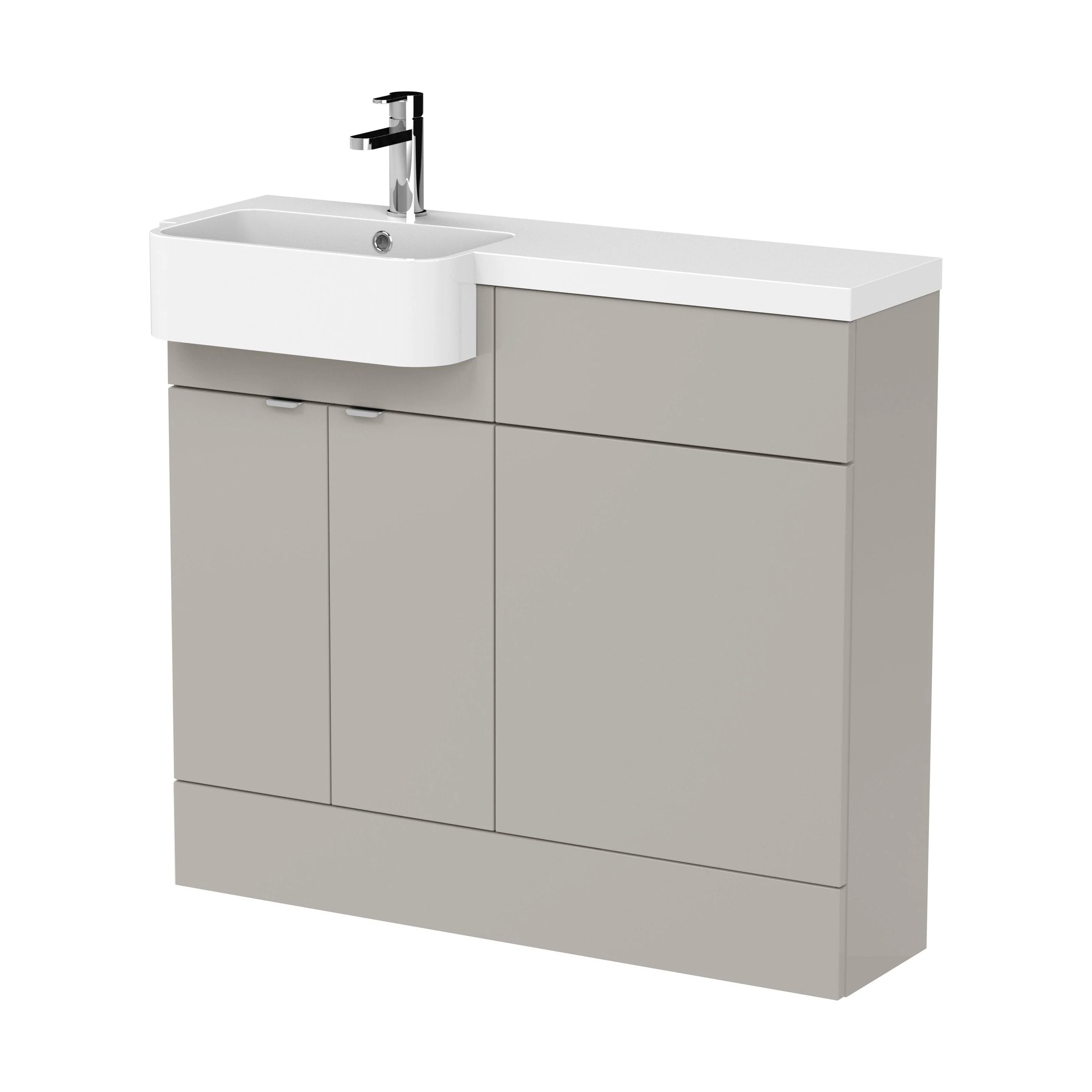 Alrewas Contemporary 2 Door Left-Hand Floor Standing Combination Unit with Basin, Pebble Grey, 1000mm