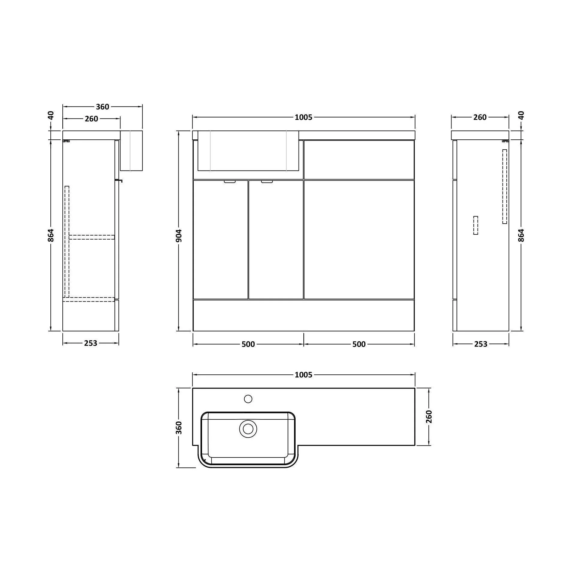 Alrewas Contemporary 2 Door Left-Hand Floor Standing Combination Unit with Basin, Pebble Grey, 1000mm - Image 2