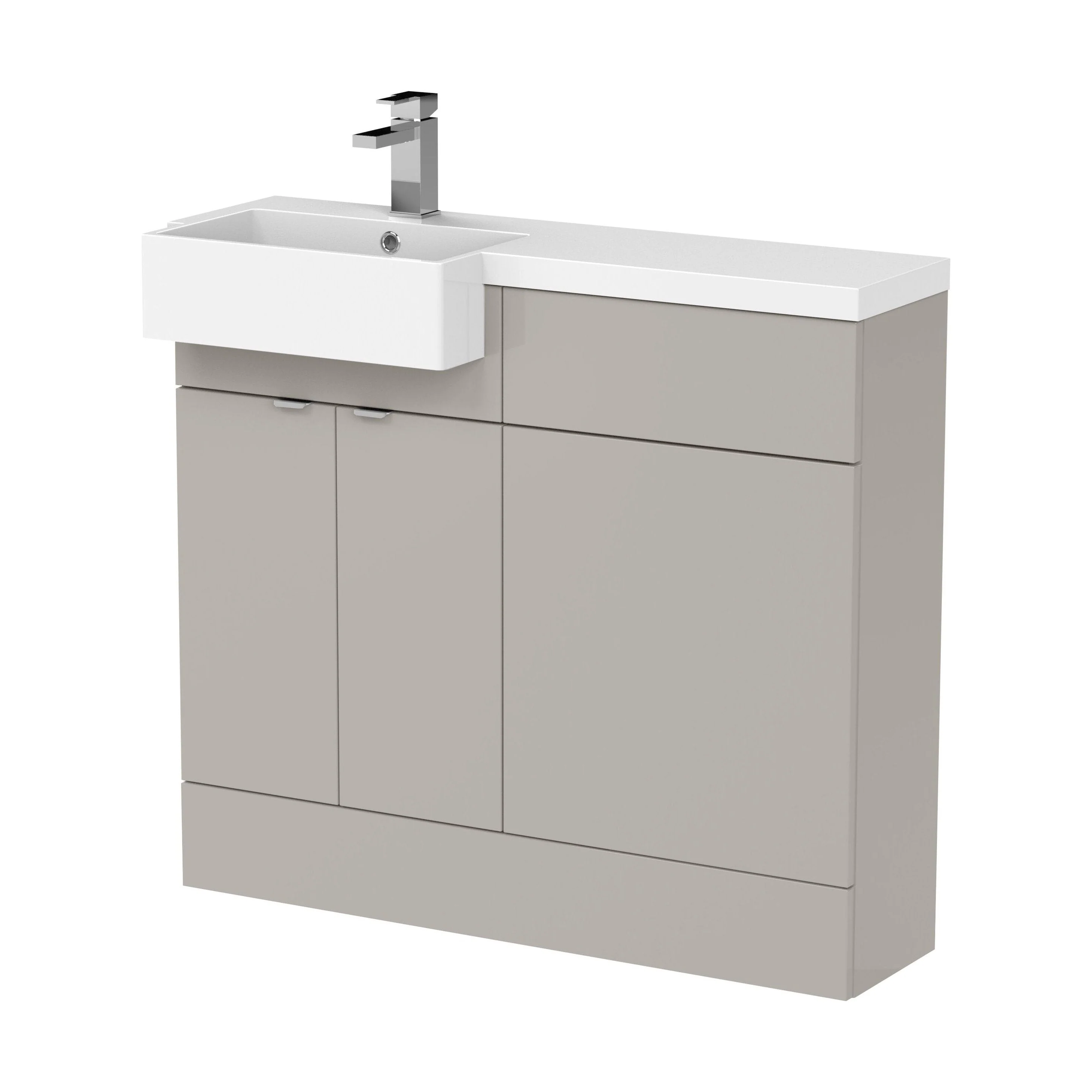 Alrewas Contemporary 2 Door Left-Hand Floor Standing Combination Unit with Basin, Pebble Grey, 1000mm