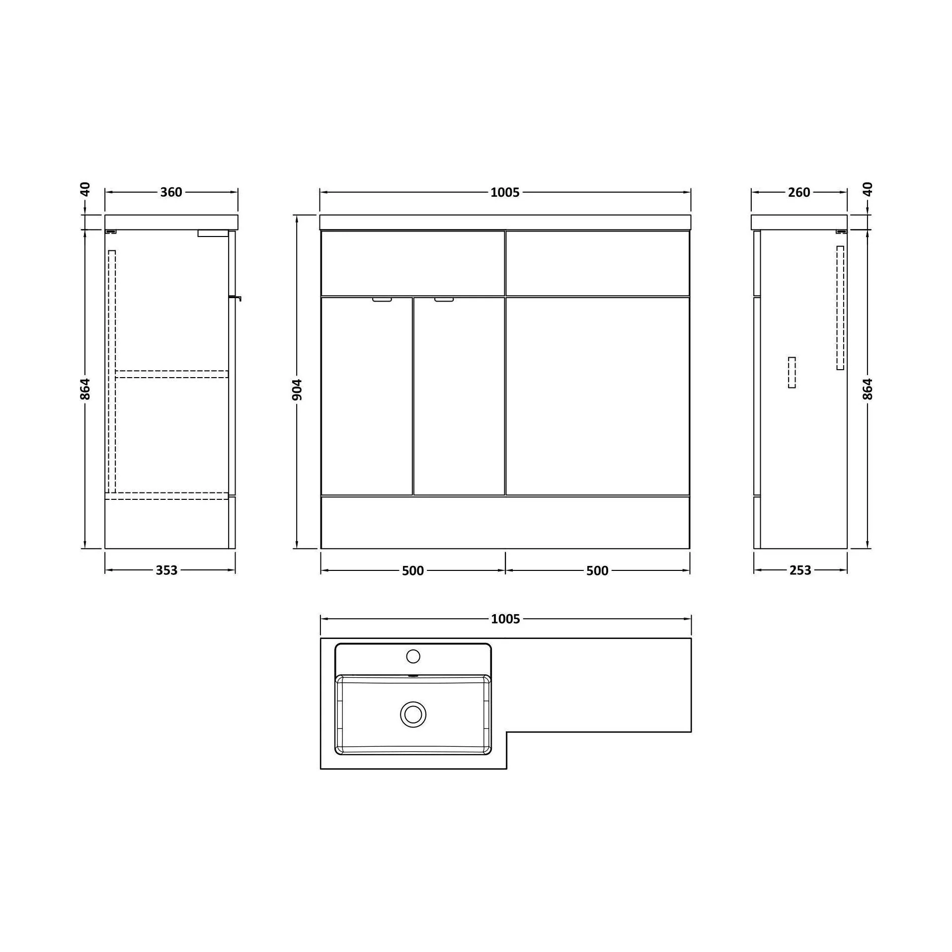 Alrewas Contemporary 2 Door Left-Hand Floor Standing Combination Unit with Basin, Pebble Grey, 1000mm - Image 2
