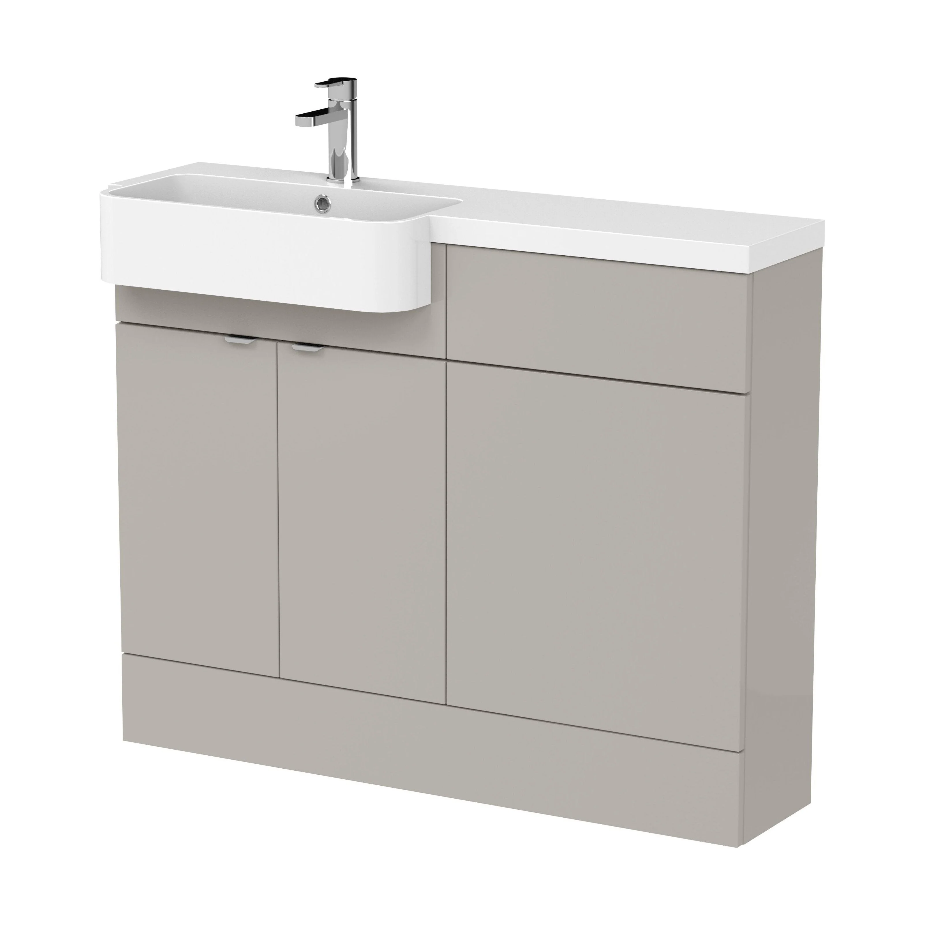 Alrewas Contemporary 2 Door Left-Hand Floor Standing Combination Unit with Basin, Pebble Grey, 1100mm