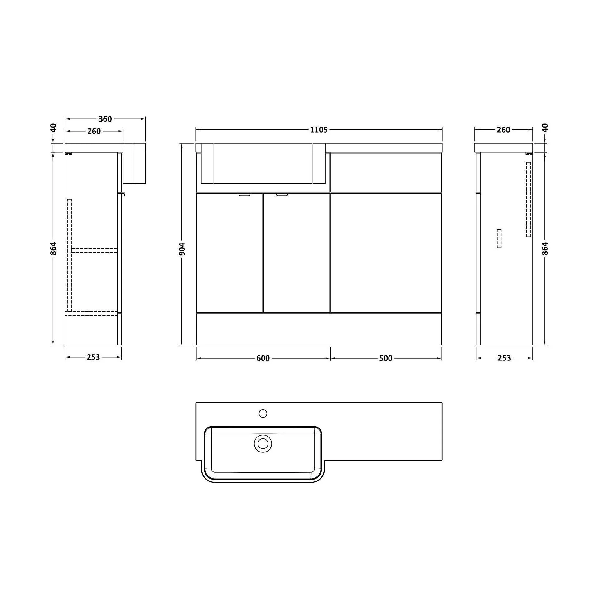 Alrewas Contemporary 2 Door Left-Hand Floor Standing Combination Unit with Basin, Pebble Grey, 1100mm - Image 2