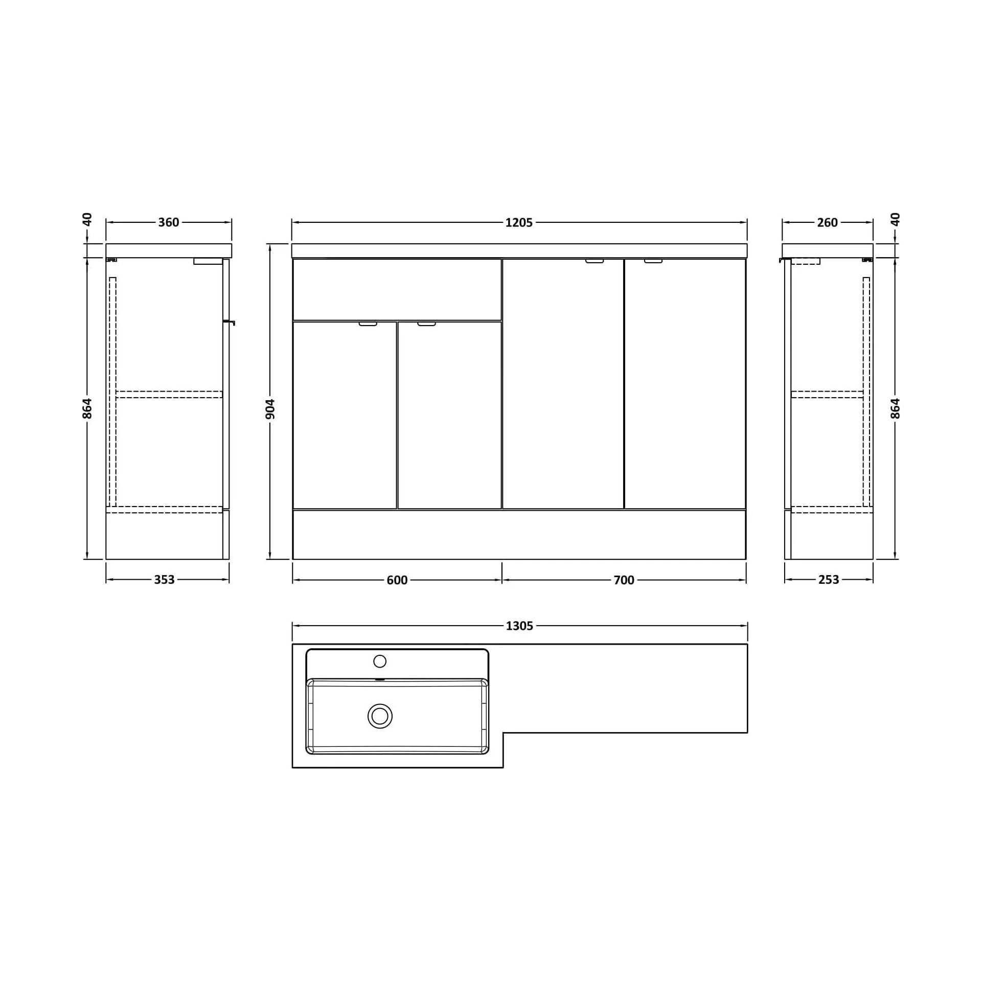 Alrewas Contemporary 2 Door Left-Hand Floor Standing Combination Unit with Basin, Pebble Grey, 1200mm - Image 2