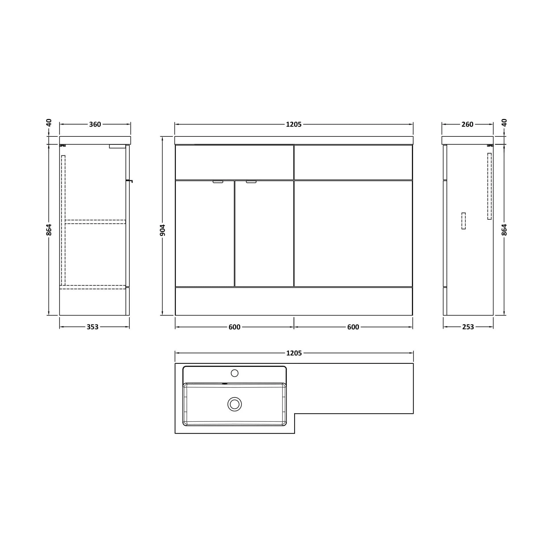 Alrewas Contemporary 2 Door Left-Hand Floor Standing Combination Unit with Basin, Pebble Grey, 1200mm - Image 2