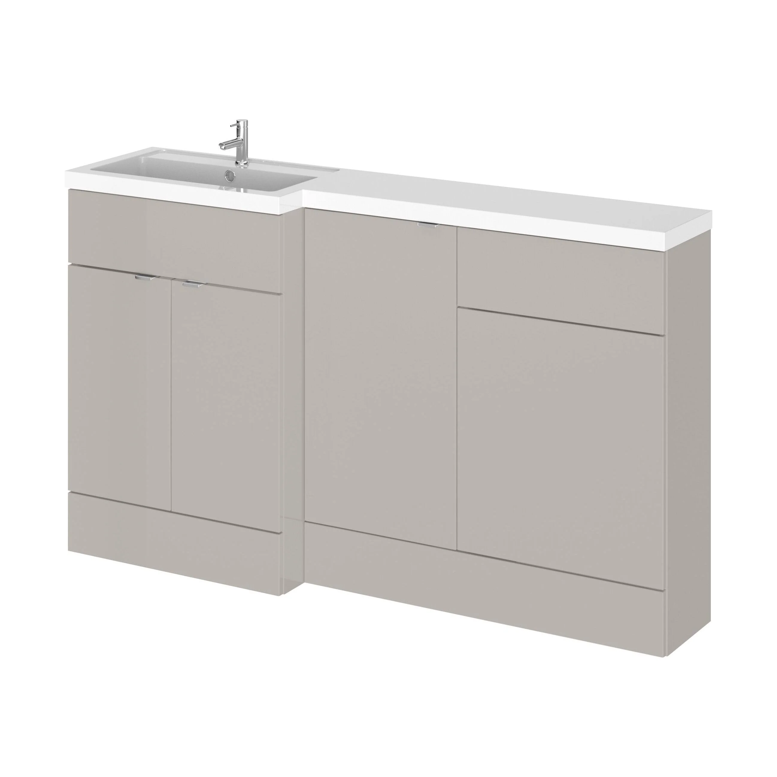 Alrewas Contemporary 2 Door Left-Hand Floor Standing Combination Unit with Basin, Pebble Grey, 1500mm