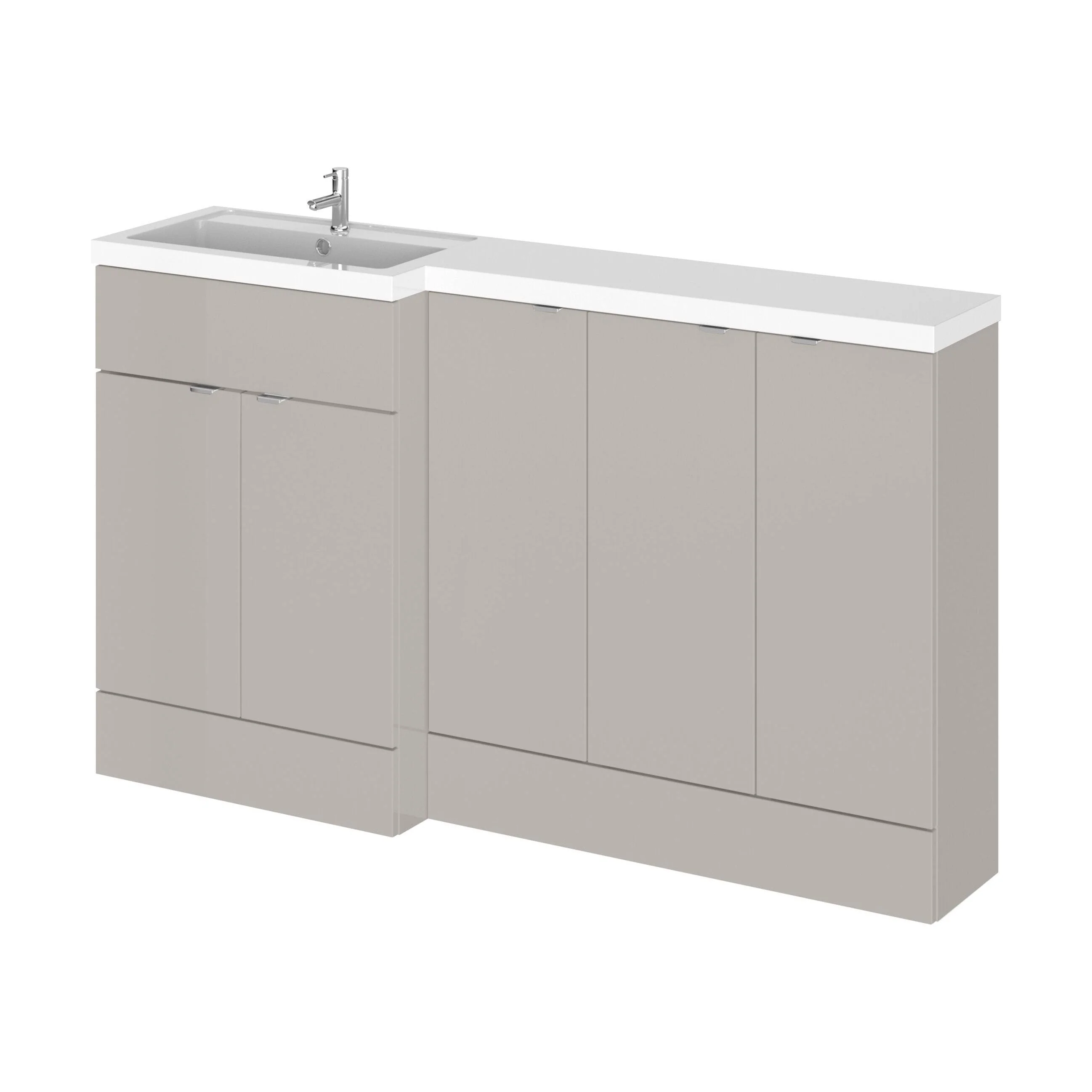 Alrewas Contemporary 2 Door Left-Hand Floor Standing Combination Unit with Basin, Pebble Grey, 1500mm