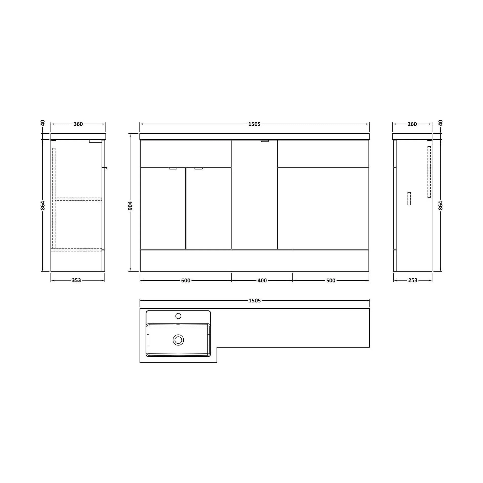 Alrewas Contemporary 2 Door Left-Hand Floor Standing Combination Unit with Basin, Pebble Grey, 1500mm - Image 2