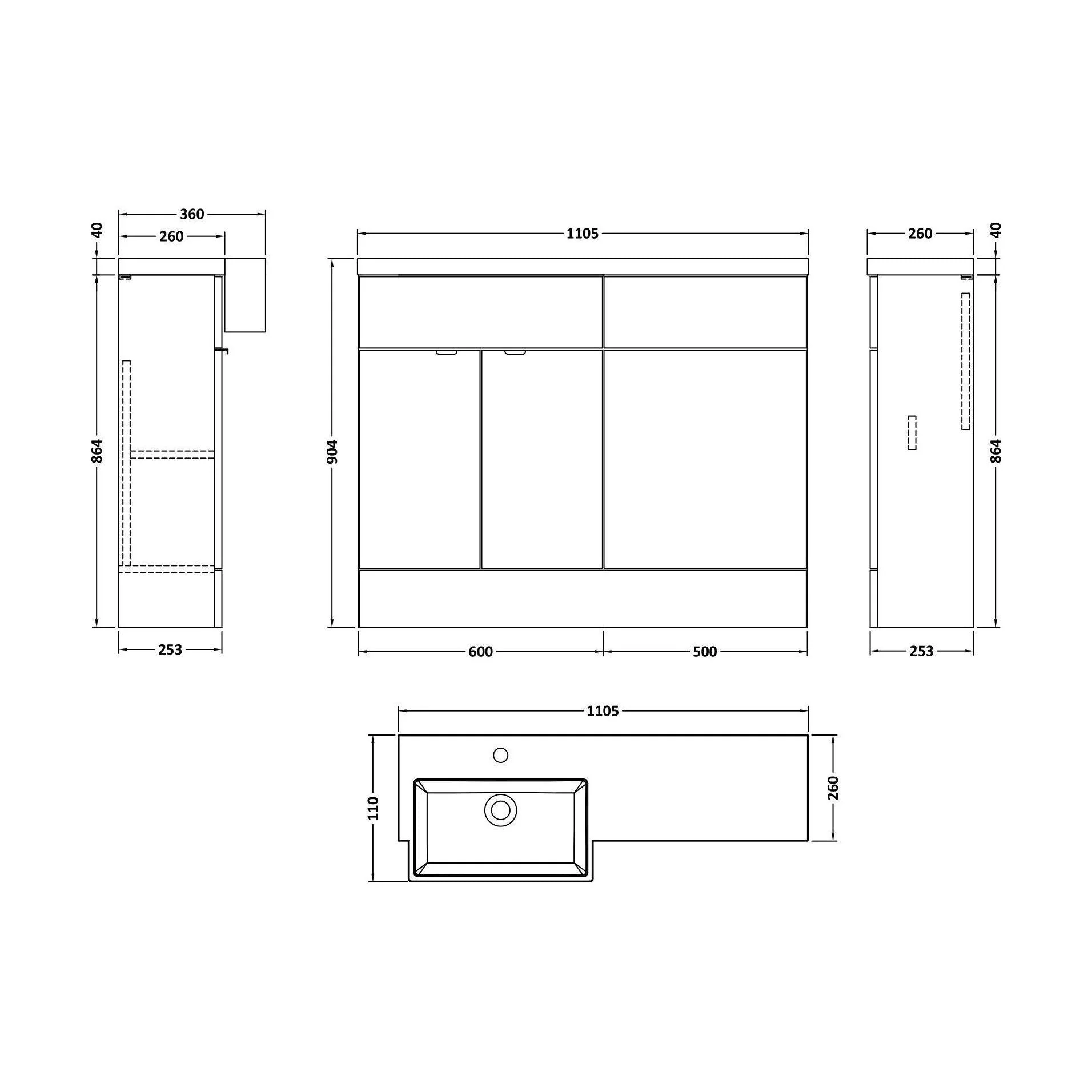 Alrewas Contemporary 2 Door Left-Hand Floor Standing Combination Unit with Polymarble Basin, Gloss White, 1100mm - Image 2