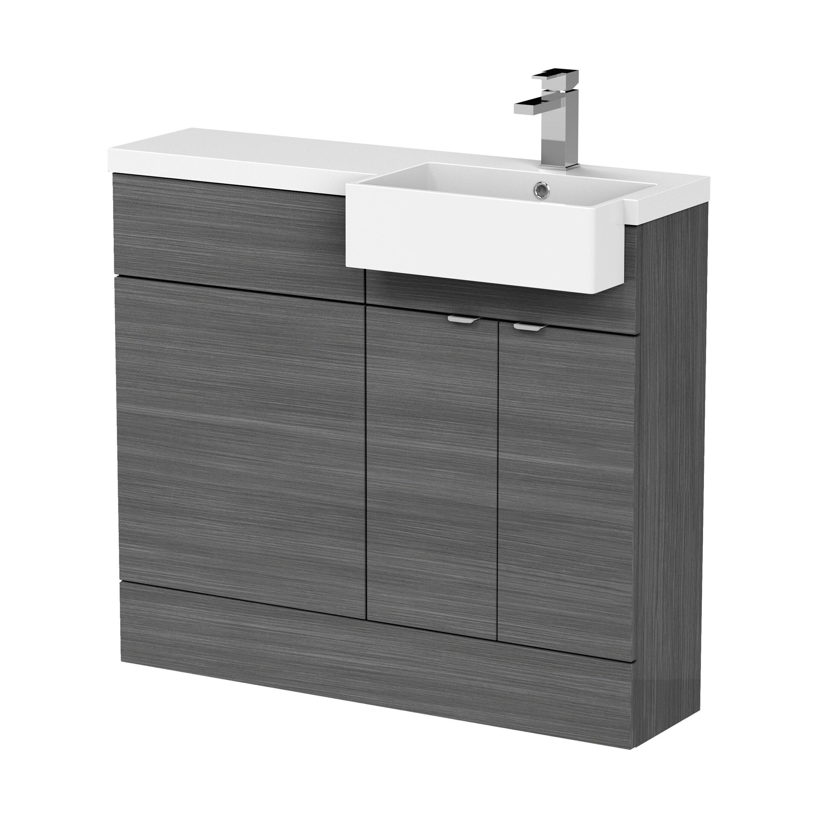 Alrewas Contemporary 2 Door Right-Hand Floor Standing Combination Unit with Basin, Anthracite Woodgrain, 1000mm