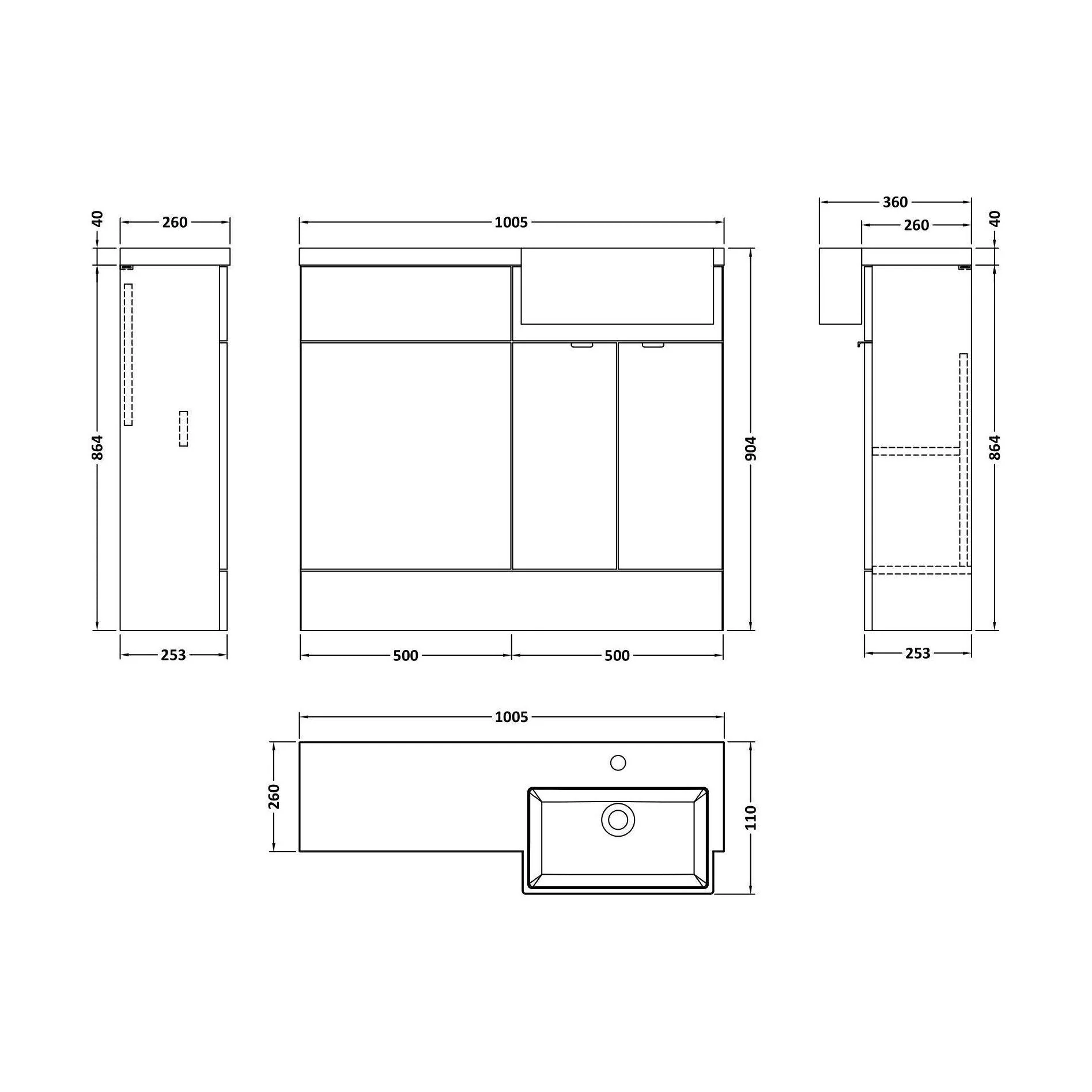 Alrewas Contemporary 2 Door Right-Hand Floor Standing Combination Unit with Basin, Anthracite Woodgrain, 1000mm - Image 2