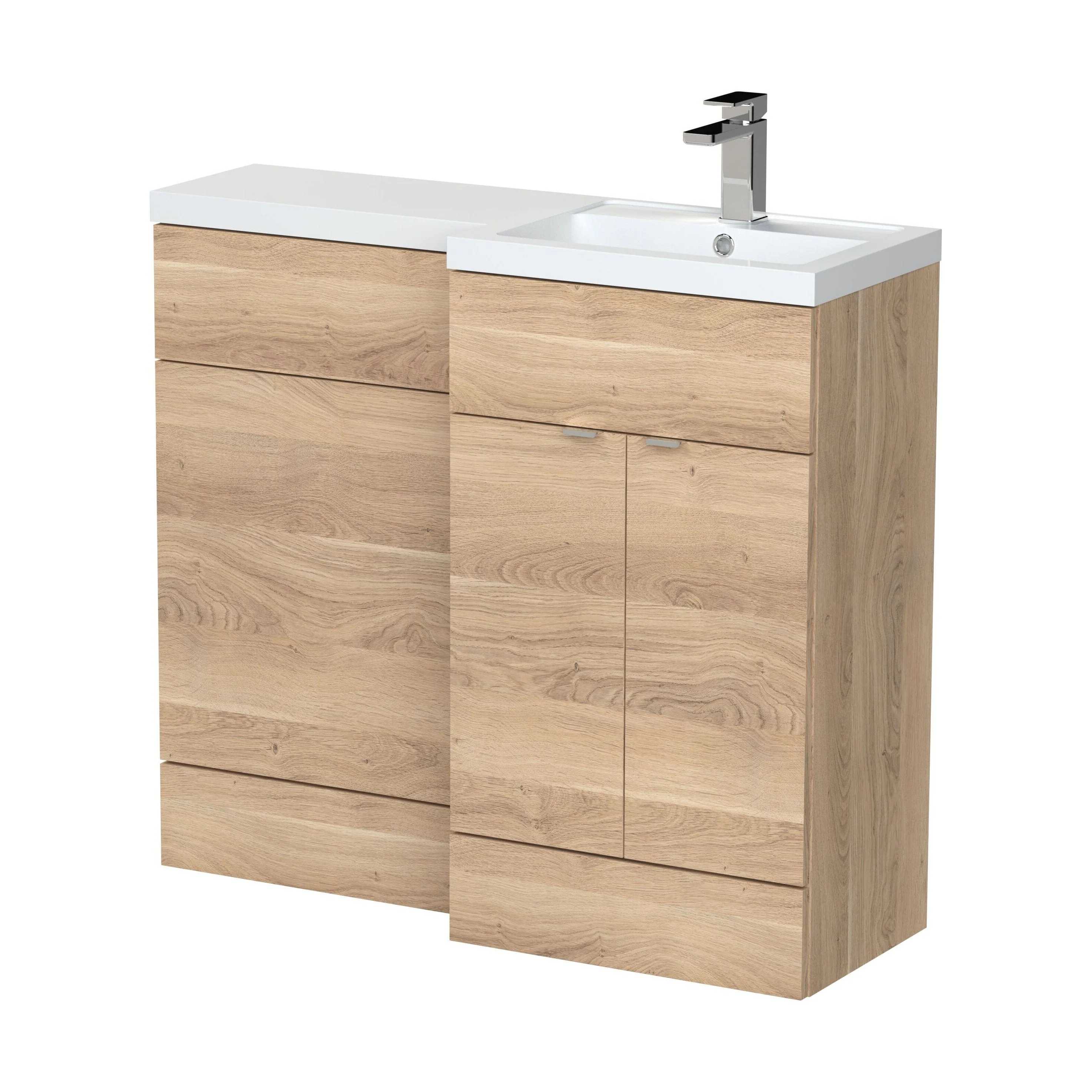 Alrewas Contemporary 2 Door Right-Hand Floor Standing Combination Unit with Basin, Bleached Oak, 1000mm