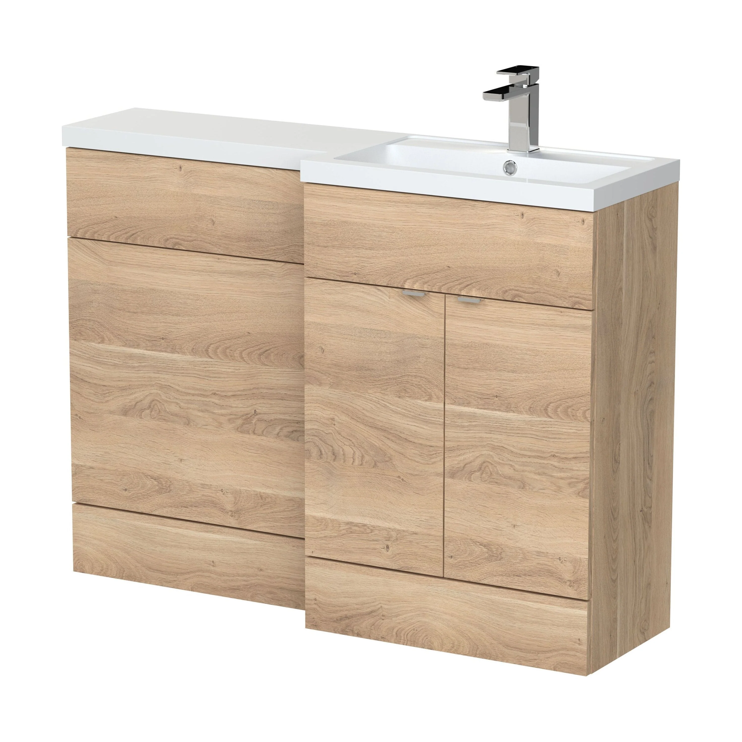 Alrewas Contemporary 2 Door Right-Hand Floor Standing Combination Unit with Basin, Bleached Oak, 1200mm