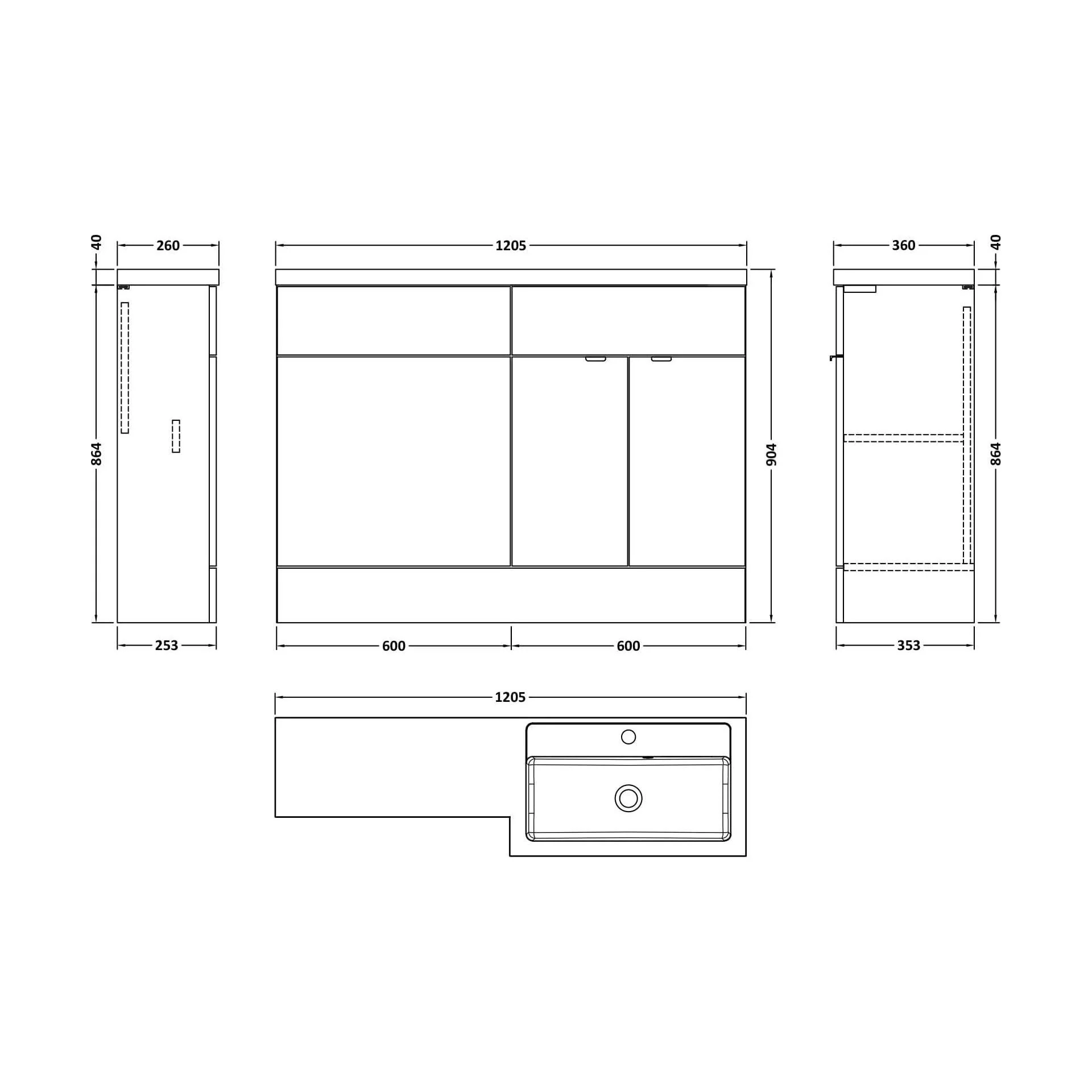 Alrewas Contemporary 2 Door Right-Hand Floor Standing Combination Unit with Basin, Bleached Oak, 1200mm - Image 2