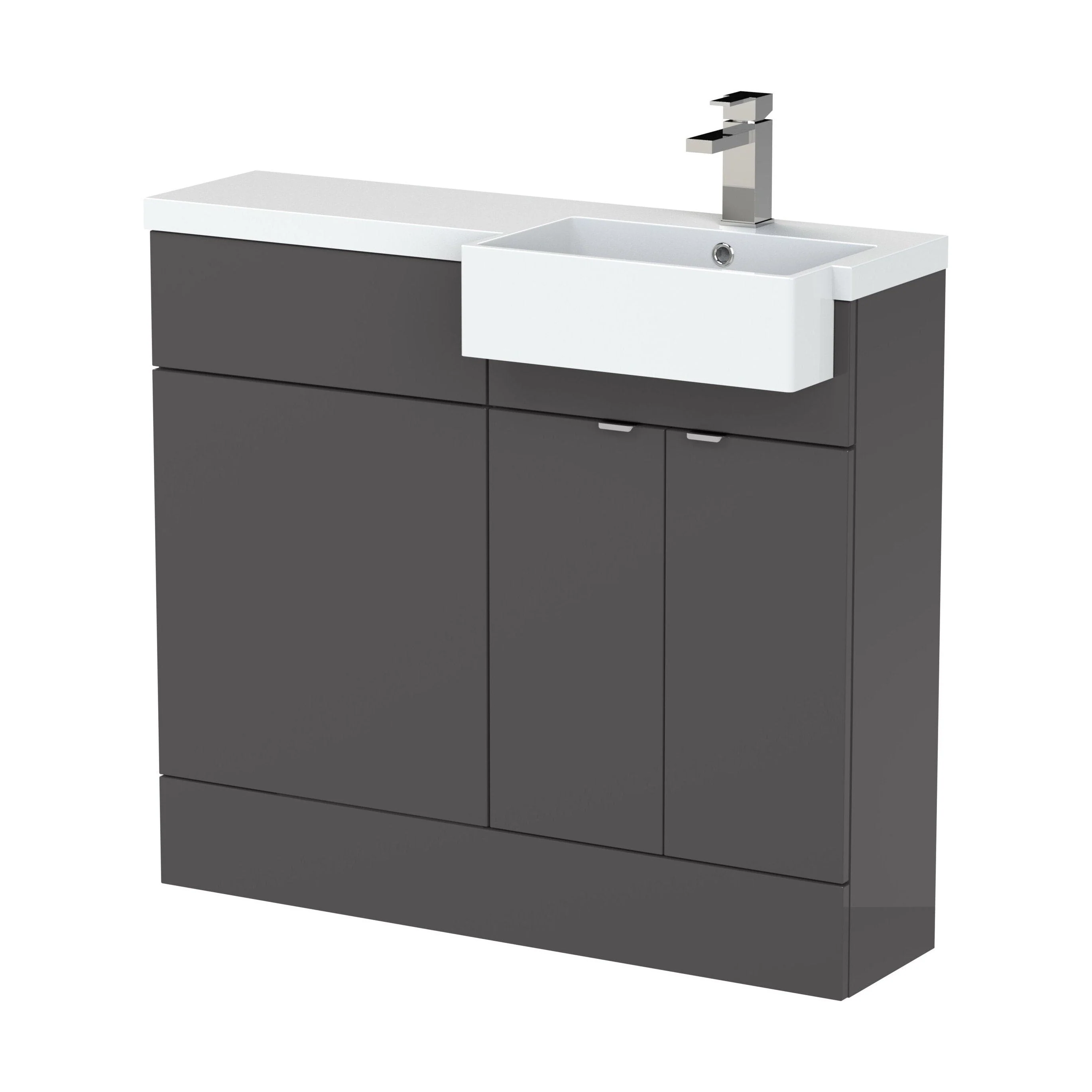 Alrewas Contemporary 2 Door Right-Hand Floor Standing Combination Unit with Basin, Gloss Grey, 1000mm