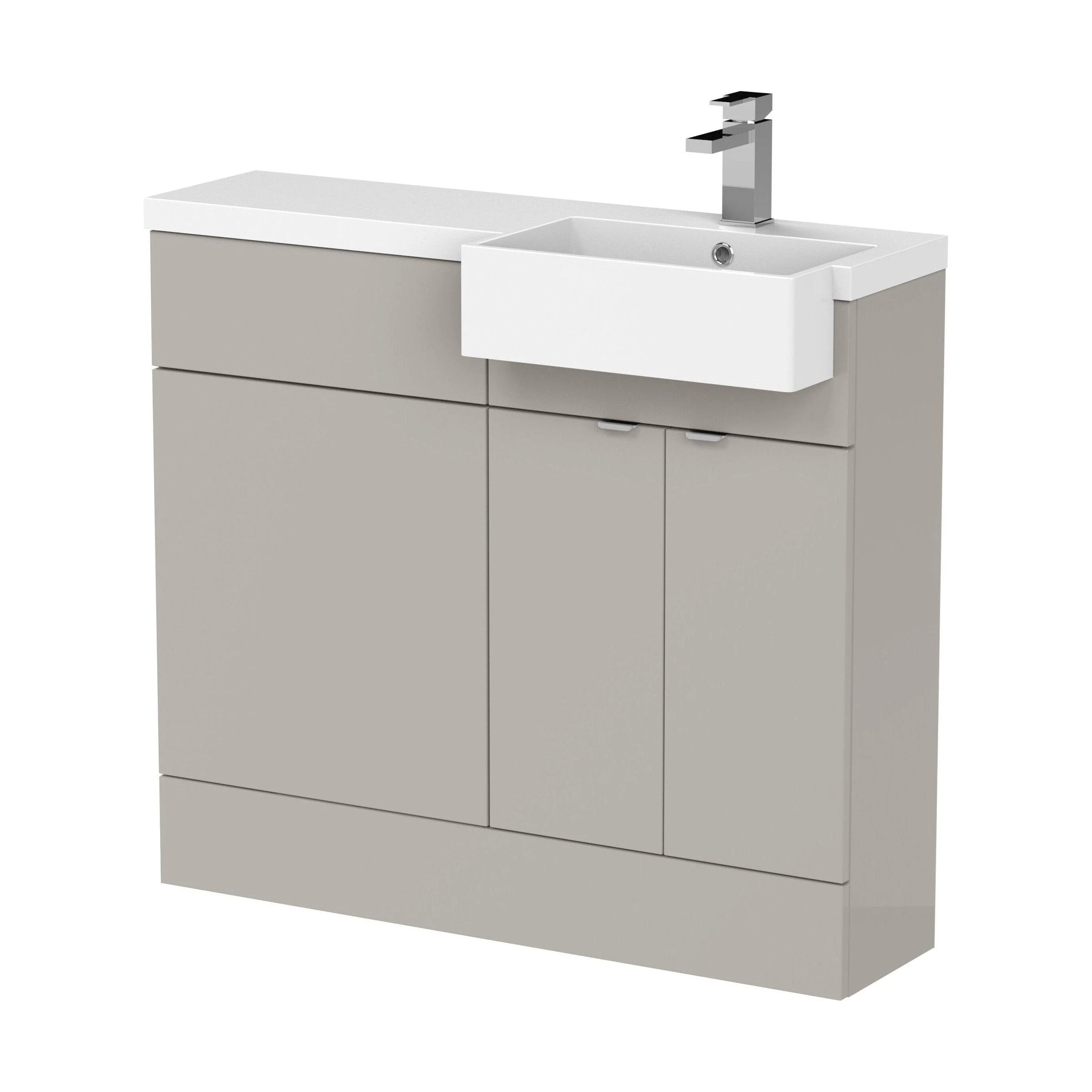 Alrewas Contemporary 2 Door Right-Hand Floor Standing Combination Unit with Basin, Pebble Grey, 1000mm