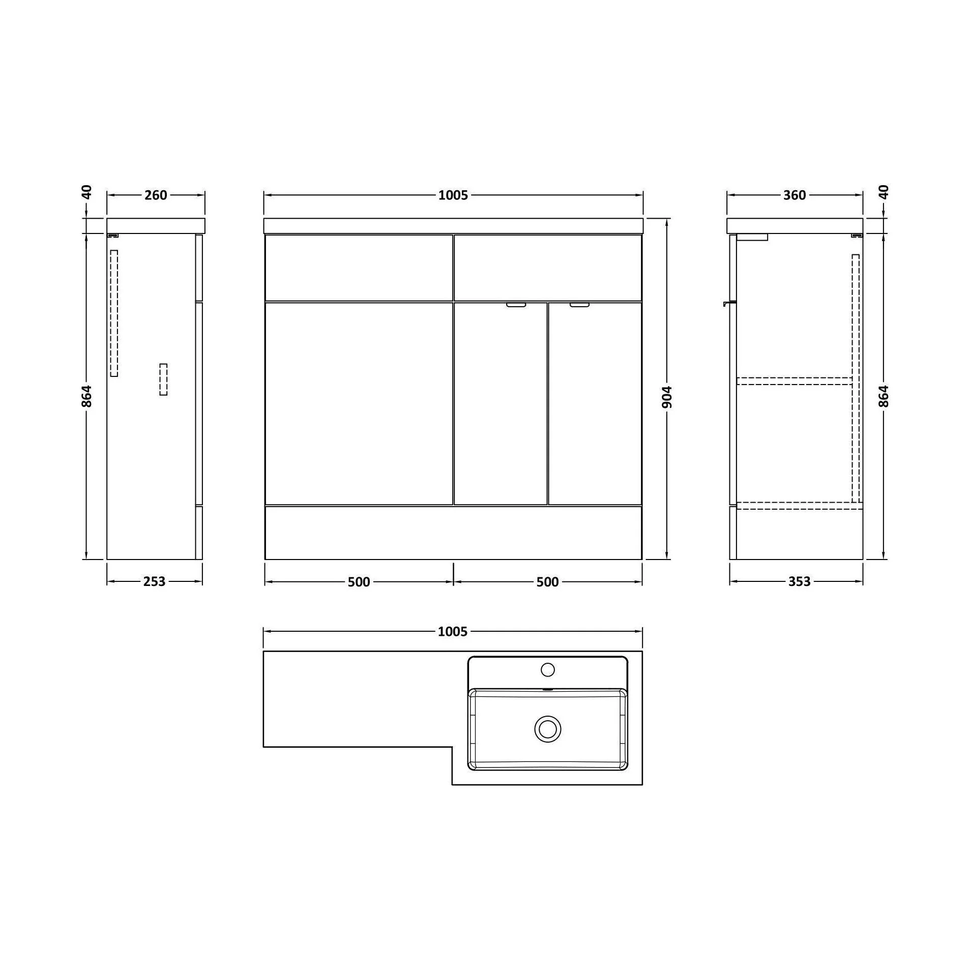 Alrewas Contemporary 2 Door Right-Hand Floor Standing Combination Unit with Basin, Pebble Grey, 1000mm - Image 2