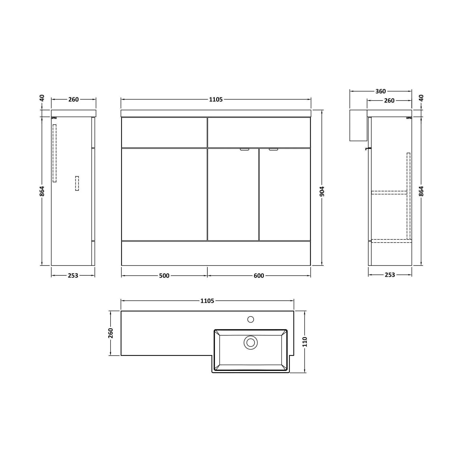 Alrewas Contemporary 2 Door Right-Hand Floor Standing Combination Unit with Basin, Pebble Grey, 1100mm - Image 2