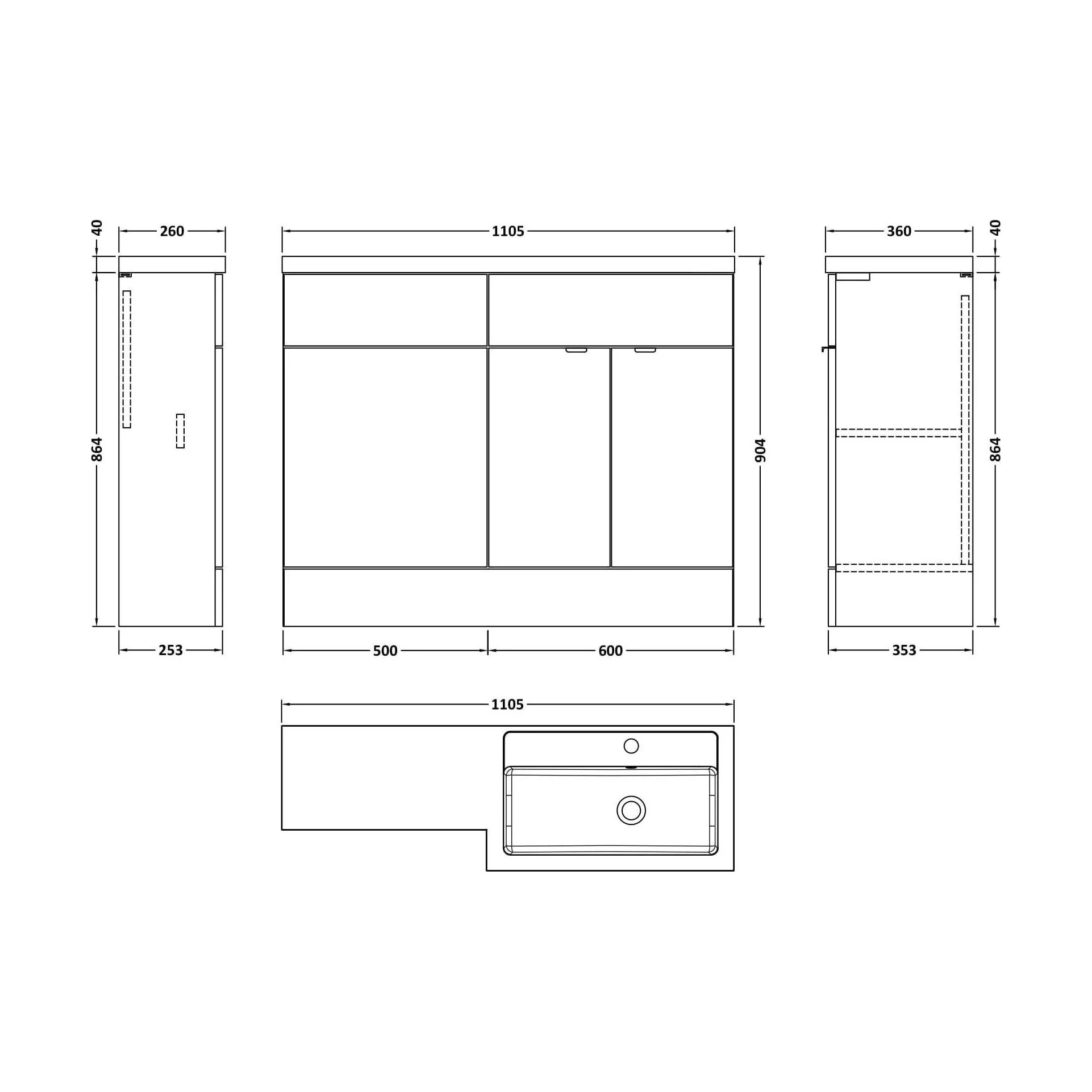 Alrewas Contemporary 2 Door Right-Hand Floor Standing Combination Unit with Basin, Pebble Grey, 1100mm - Image 2