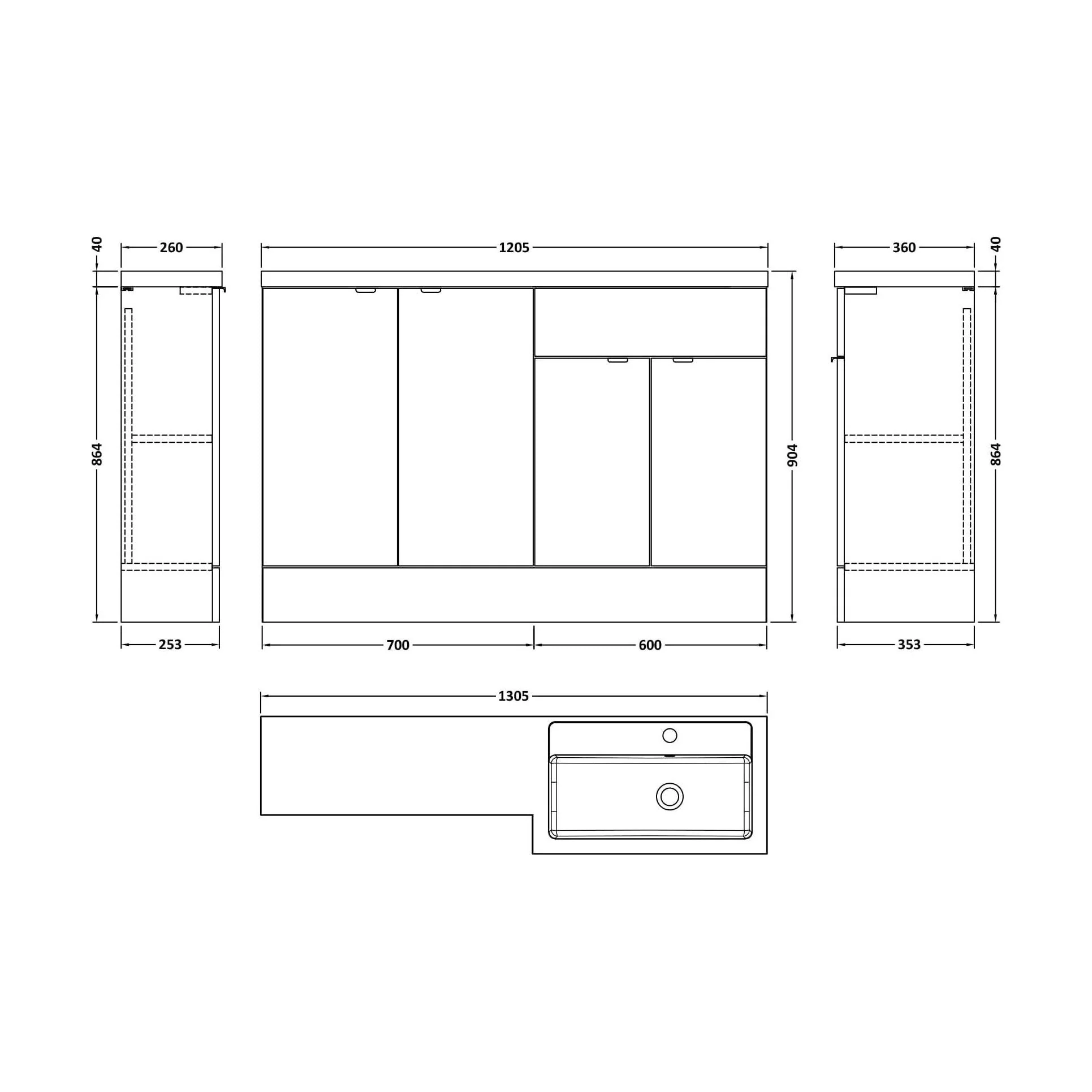 Alrewas Contemporary 2 Door Right-Hand Floor Standing Combination Unit with Basin, Pebble Grey, 1200mm - Image 2