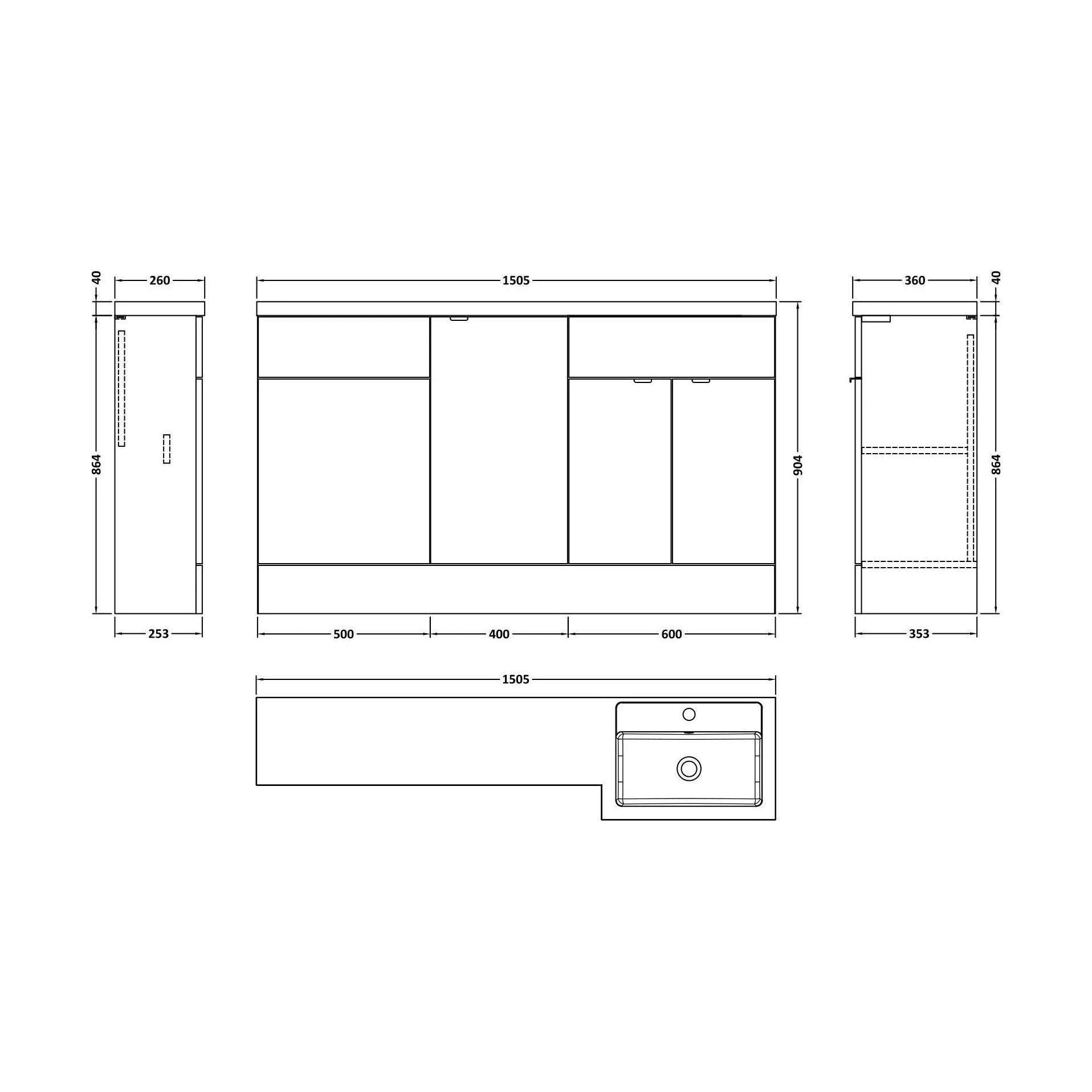 Alrewas Contemporary 2 Door Right-Hand Floor Standing Combination Unit with Basin, Pebble Grey, 1500mm - Image 2