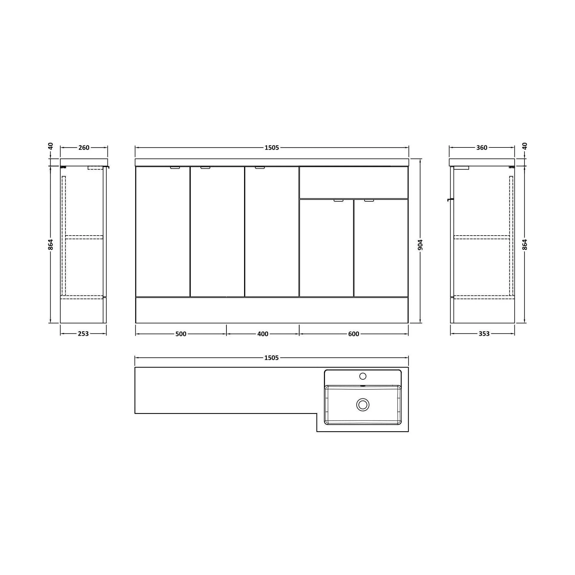 Alrewas Contemporary 2 Door Right-Hand Floor Standing Combination Unit with Basin, Pebble Grey, 1500mm - Image 2