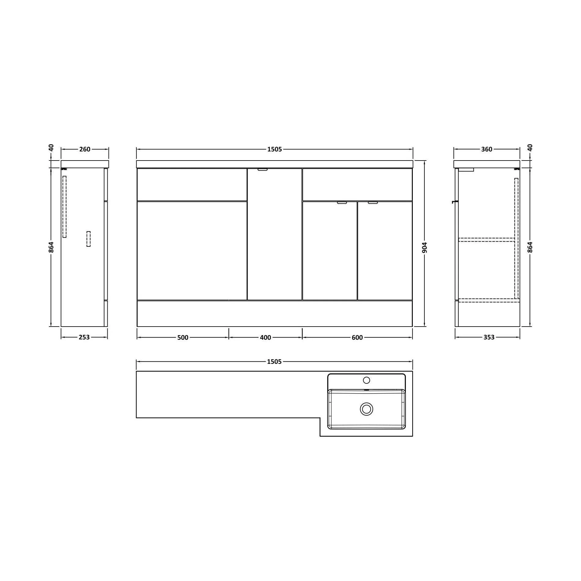 Alrewas Contemporary 2 Door Right-Hand Floor Standing Combination Unit with Basin, Pebble Grey, 1500mm - Image 2