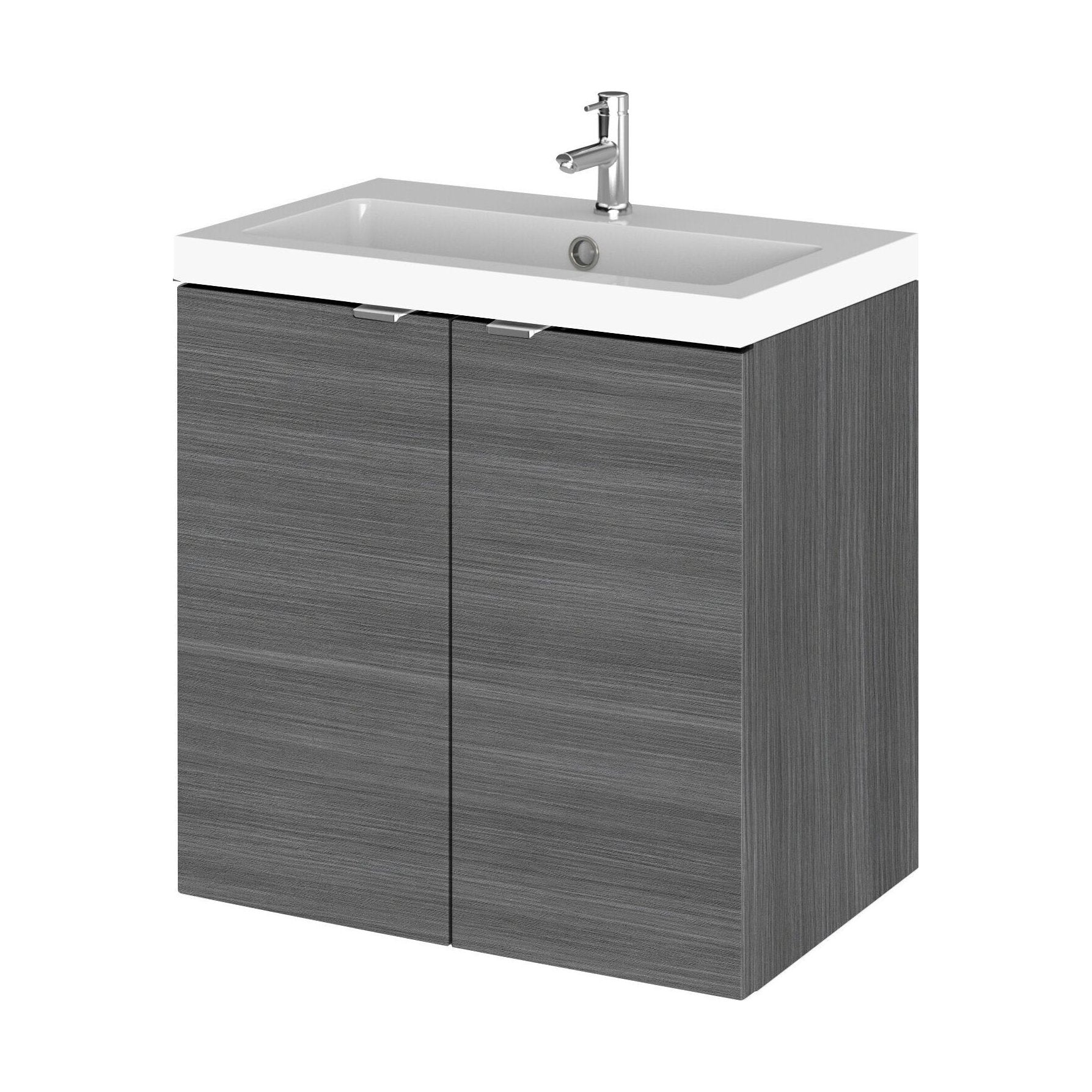 Alrewas Contemporary 2 Door Wall Hung Vanity Unit with Basin, Anthracite Woodgrain, 500mm