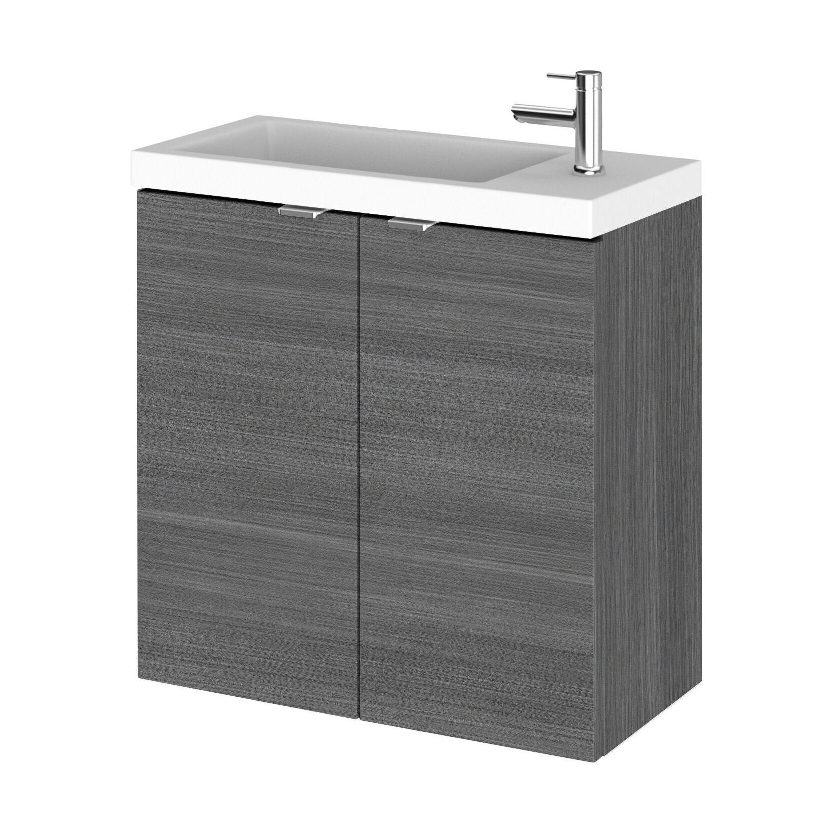 Alrewas Contemporary 2 Door Wall Hung Vanity Unit with Basin, Anthracite Woodgrain, 500mm