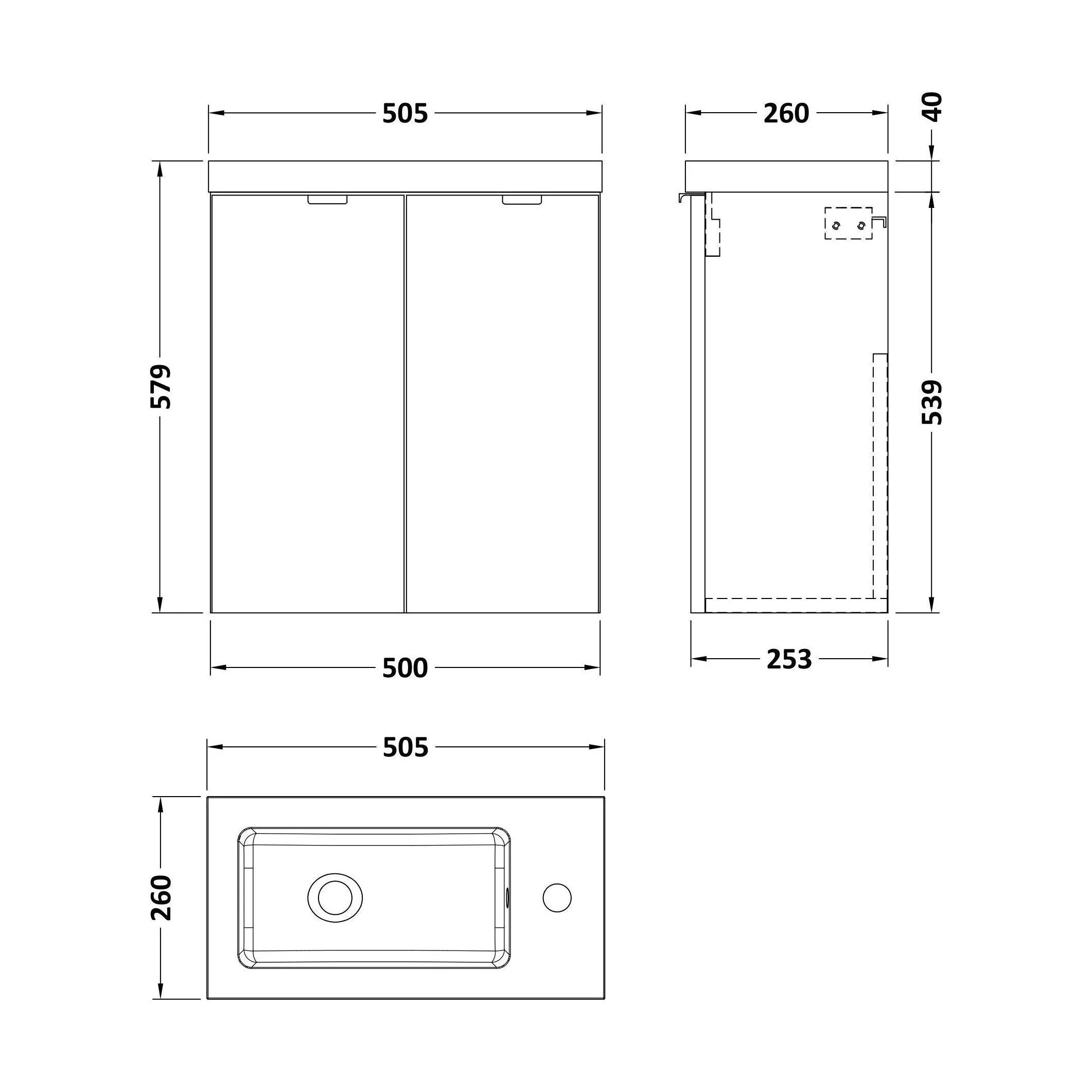 Alrewas Contemporary 2 Door Wall Hung Vanity Unit with Basin, Anthracite Woodgrain, 500mm - Image 2