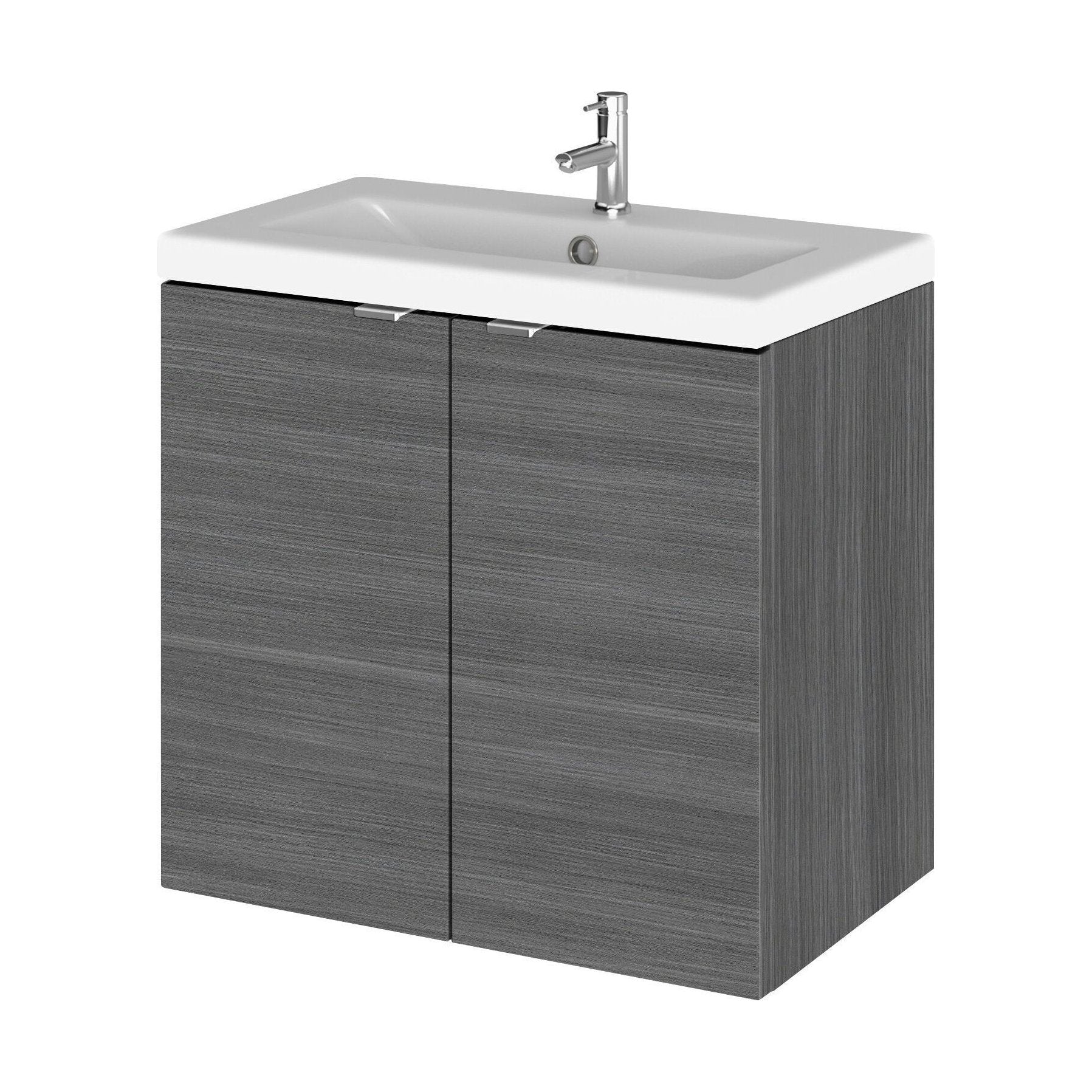 Alrewas Contemporary 2 Door Wall Hung Vanity Unit with Basin, Anthracite Woodgrain, 600mm